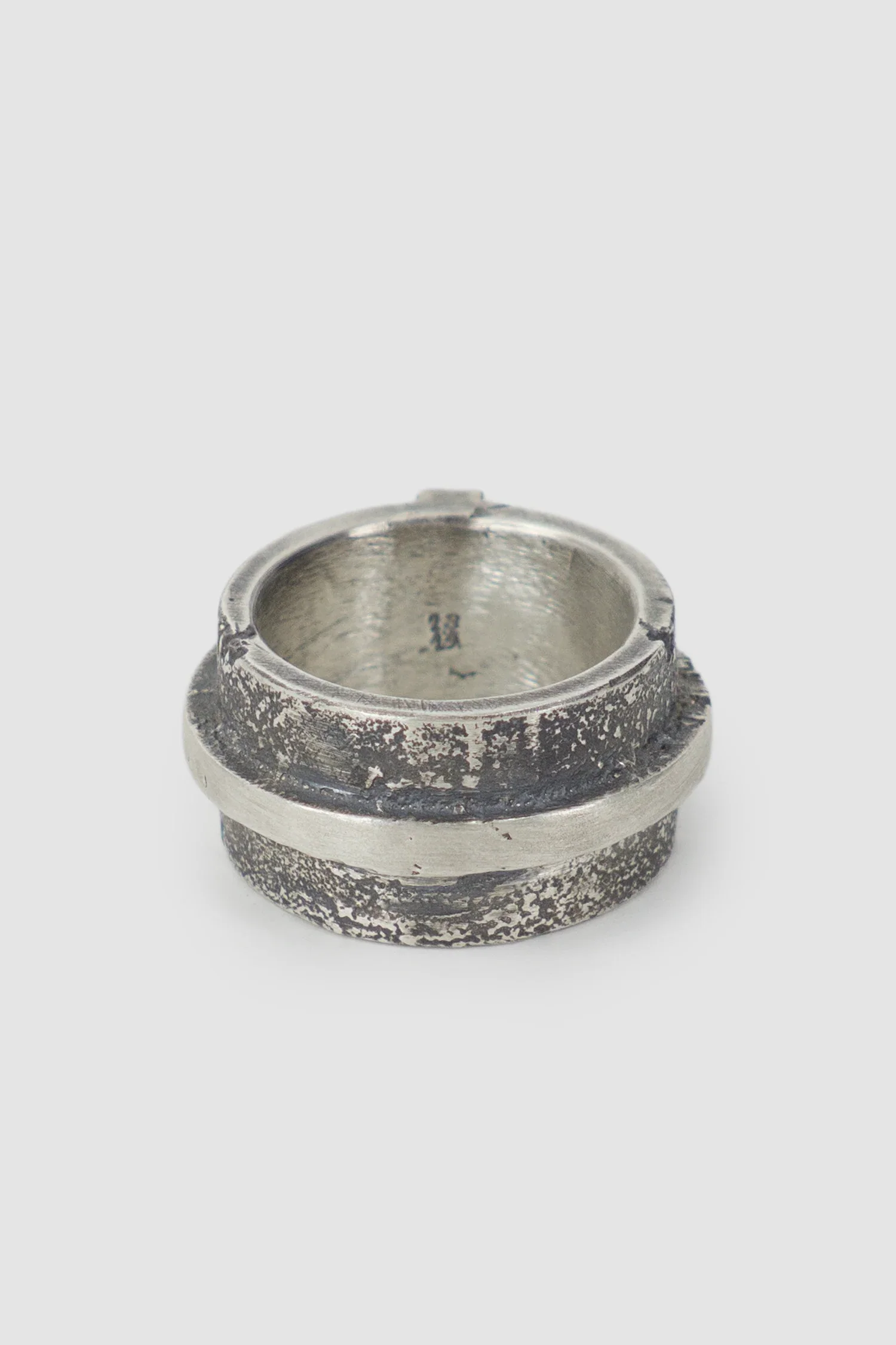 Oxidized Silver Brutalist Ring with Cross Detail - Image 4