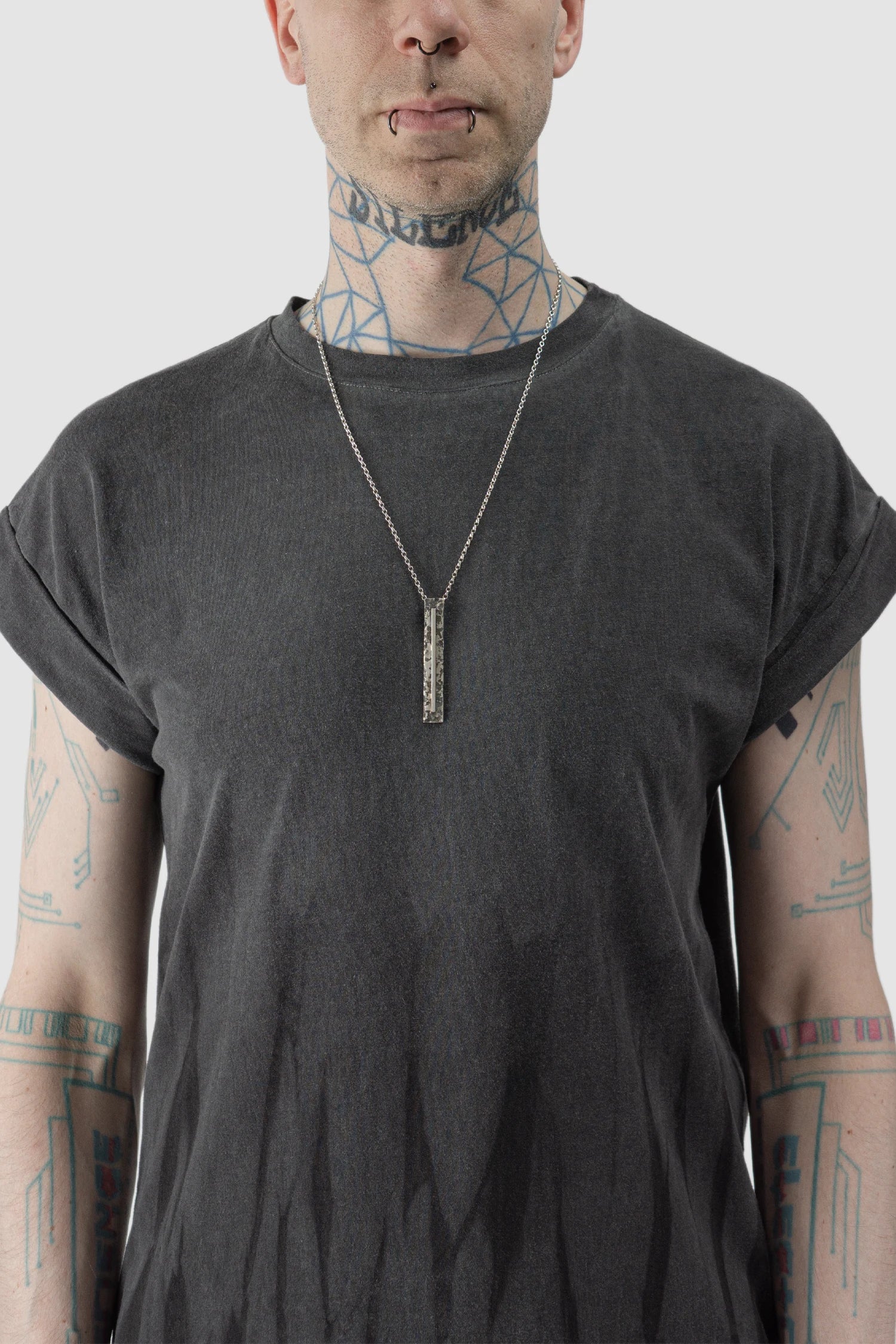 Oxidized Silver Pendant with Polished Line - Image 2