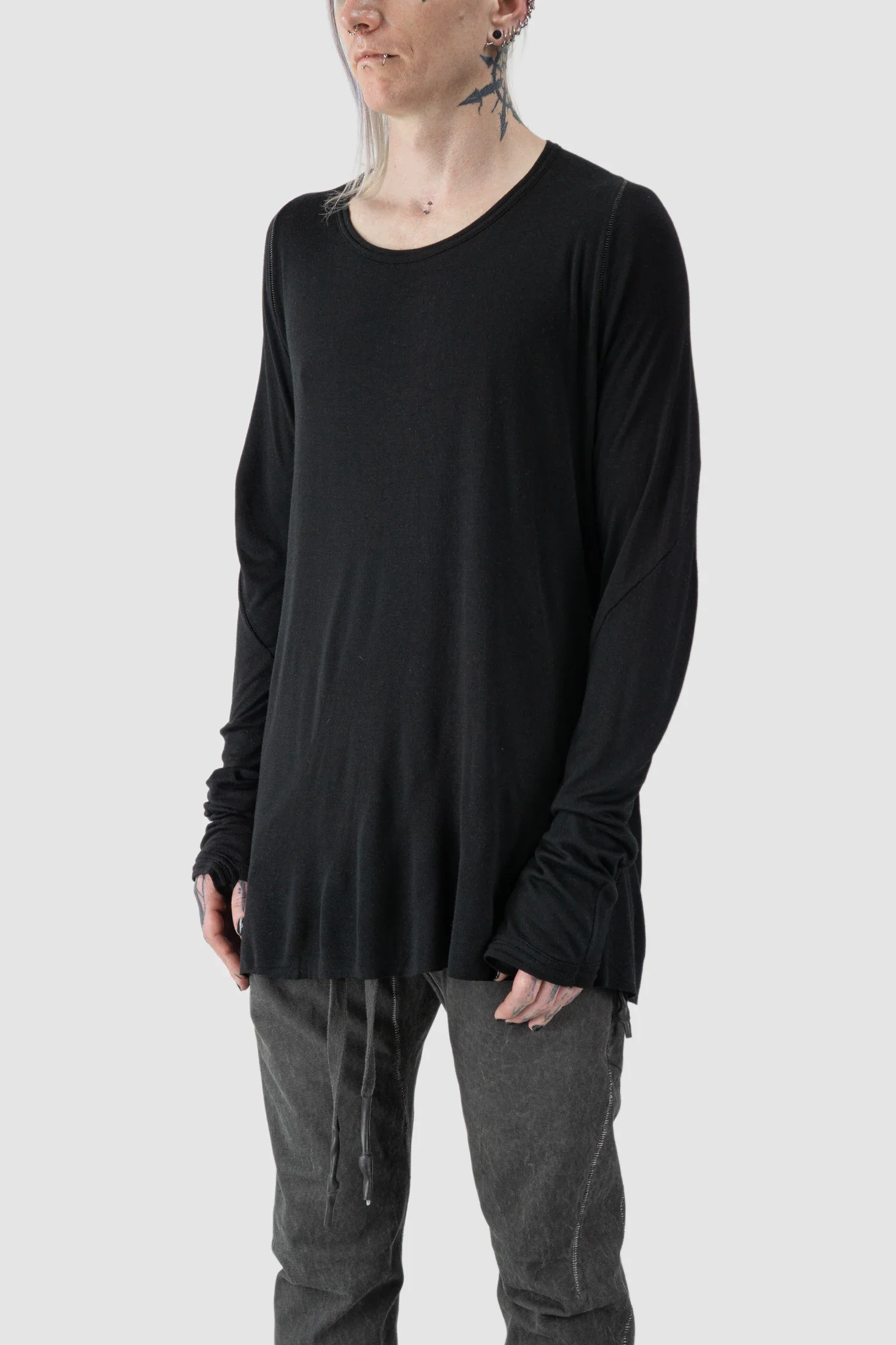 Black Cashmere Blend Raglan Long Sleeve T-Shirt - Image 2