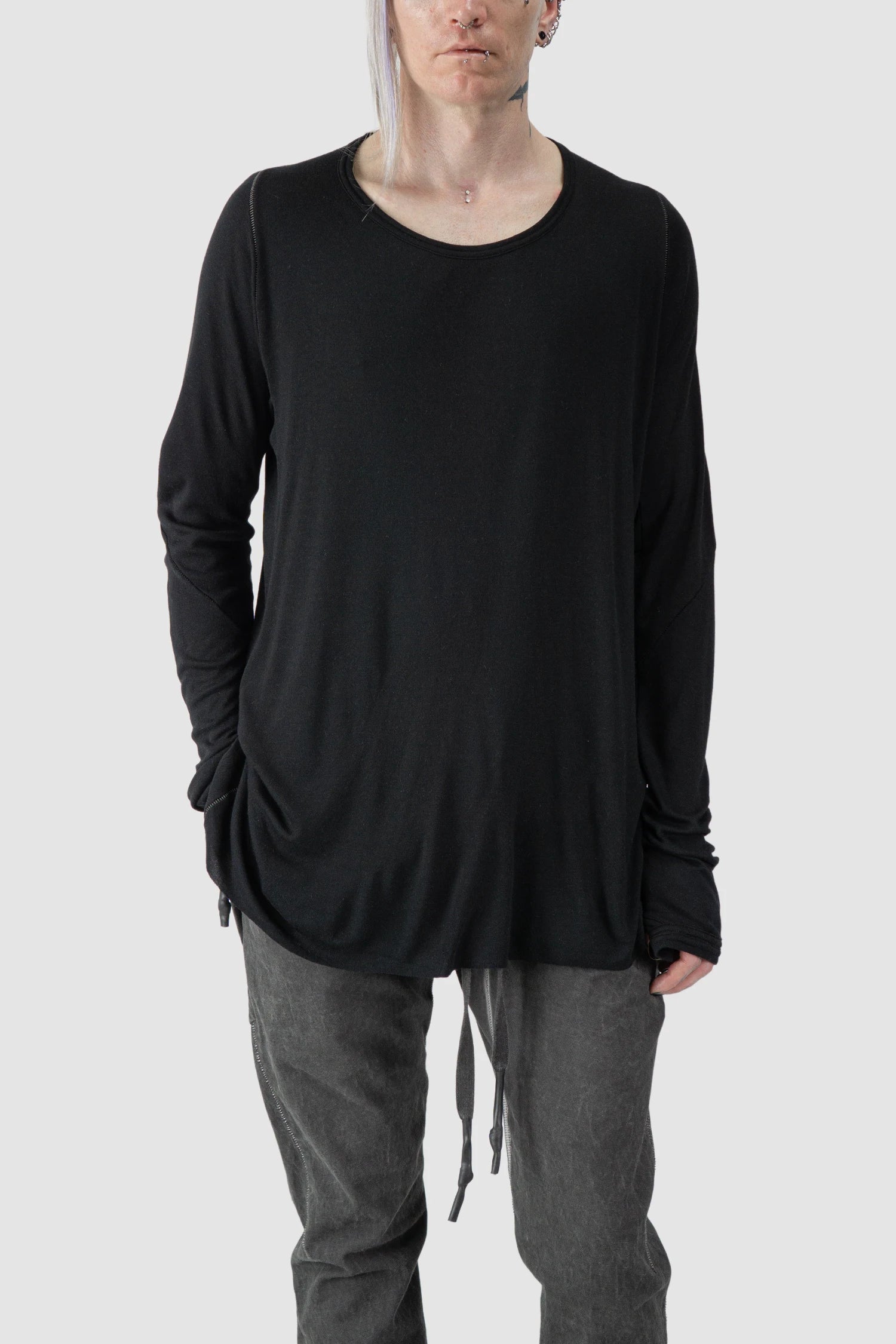 Black Cashmere Blend Raglan Long Sleeve T-Shirt - Image 6