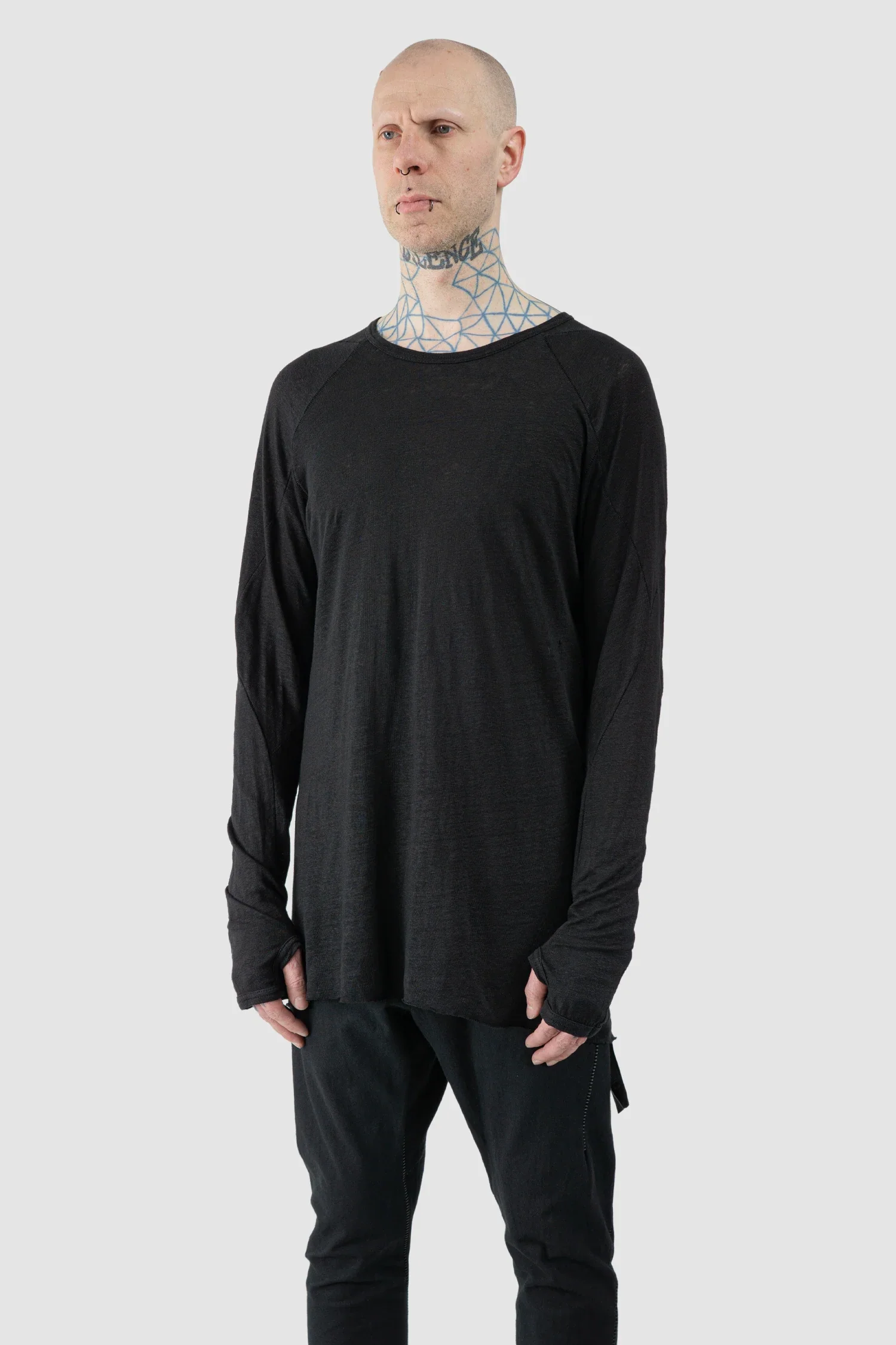Black Linen Long Sleeve with Leather Spine - Image 2