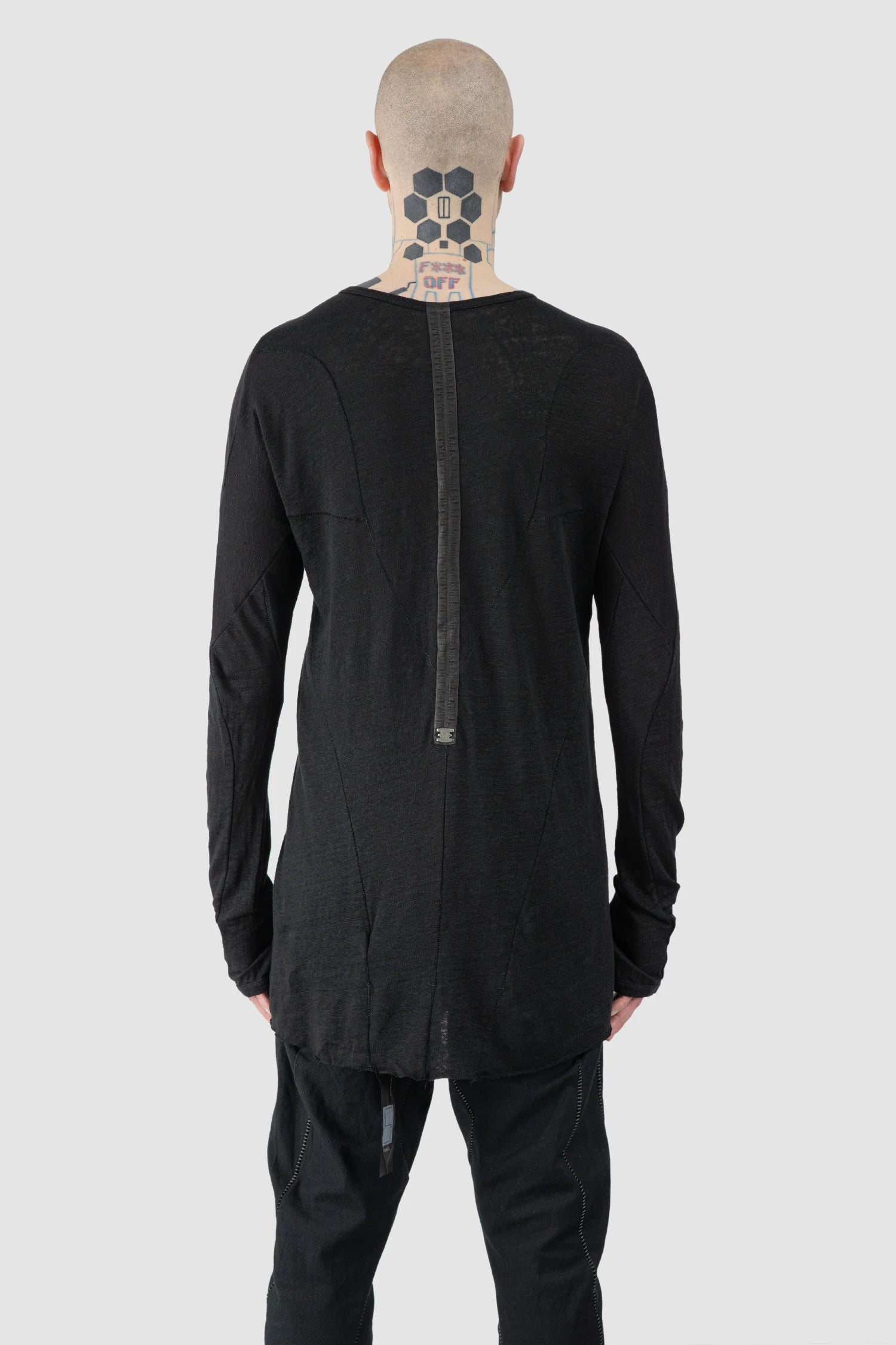 Black Linen Long Sleeve with Leather Spine - Image 4