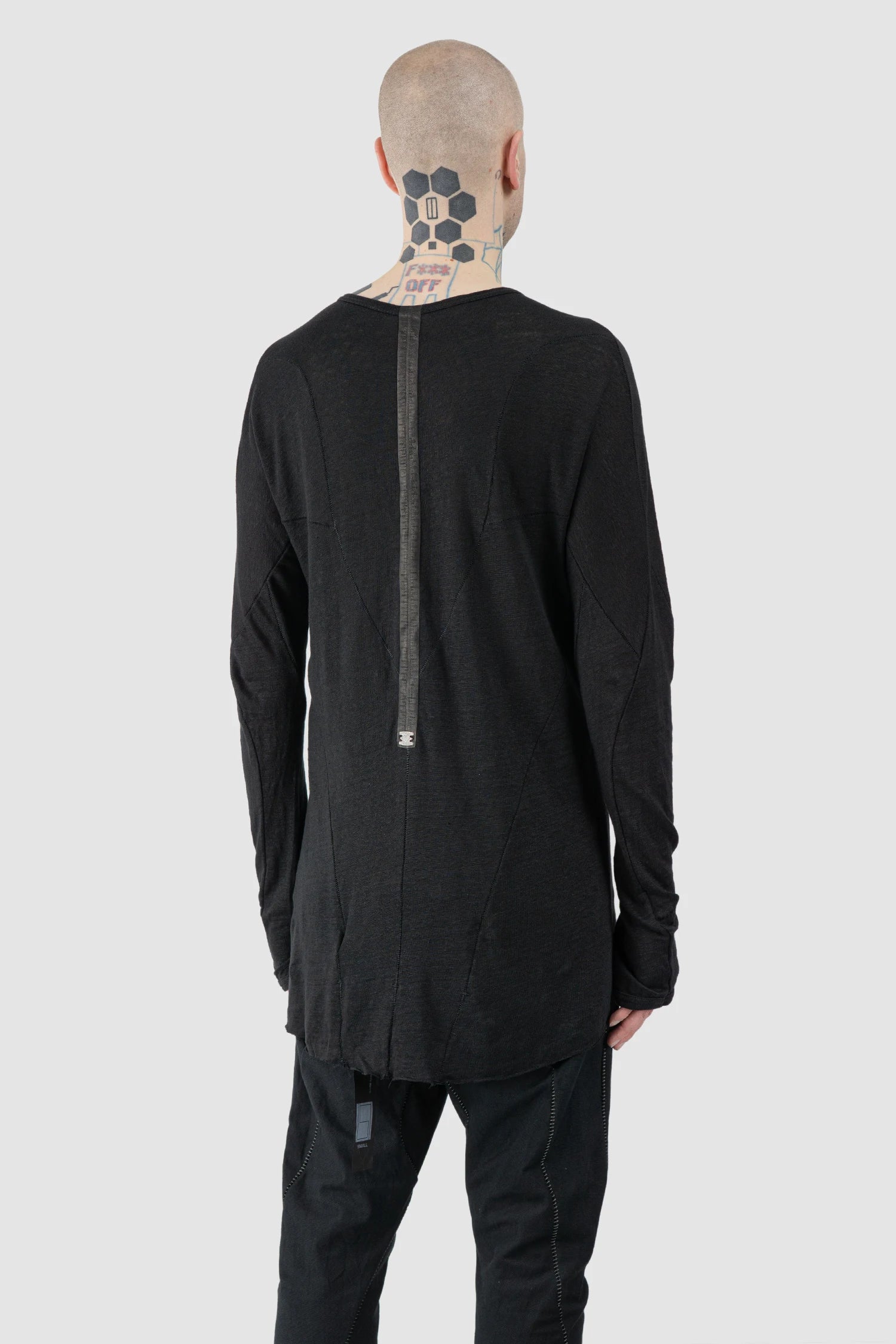 Black Linen Long Sleeve with Leather Spine - Image 7