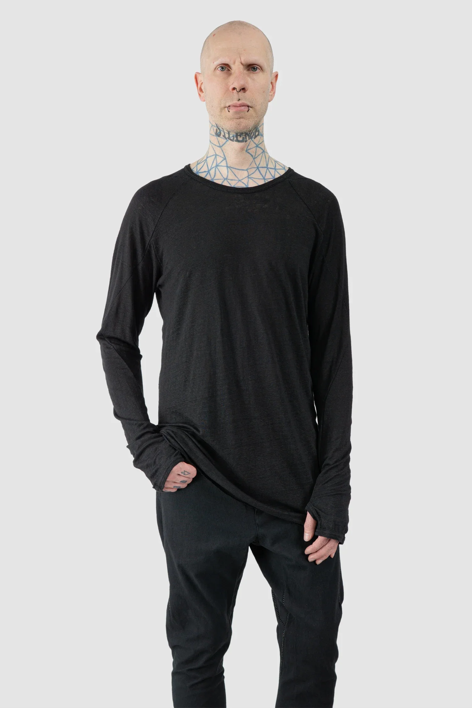 Black Linen Long Sleeve with Leather Spine - Image 8