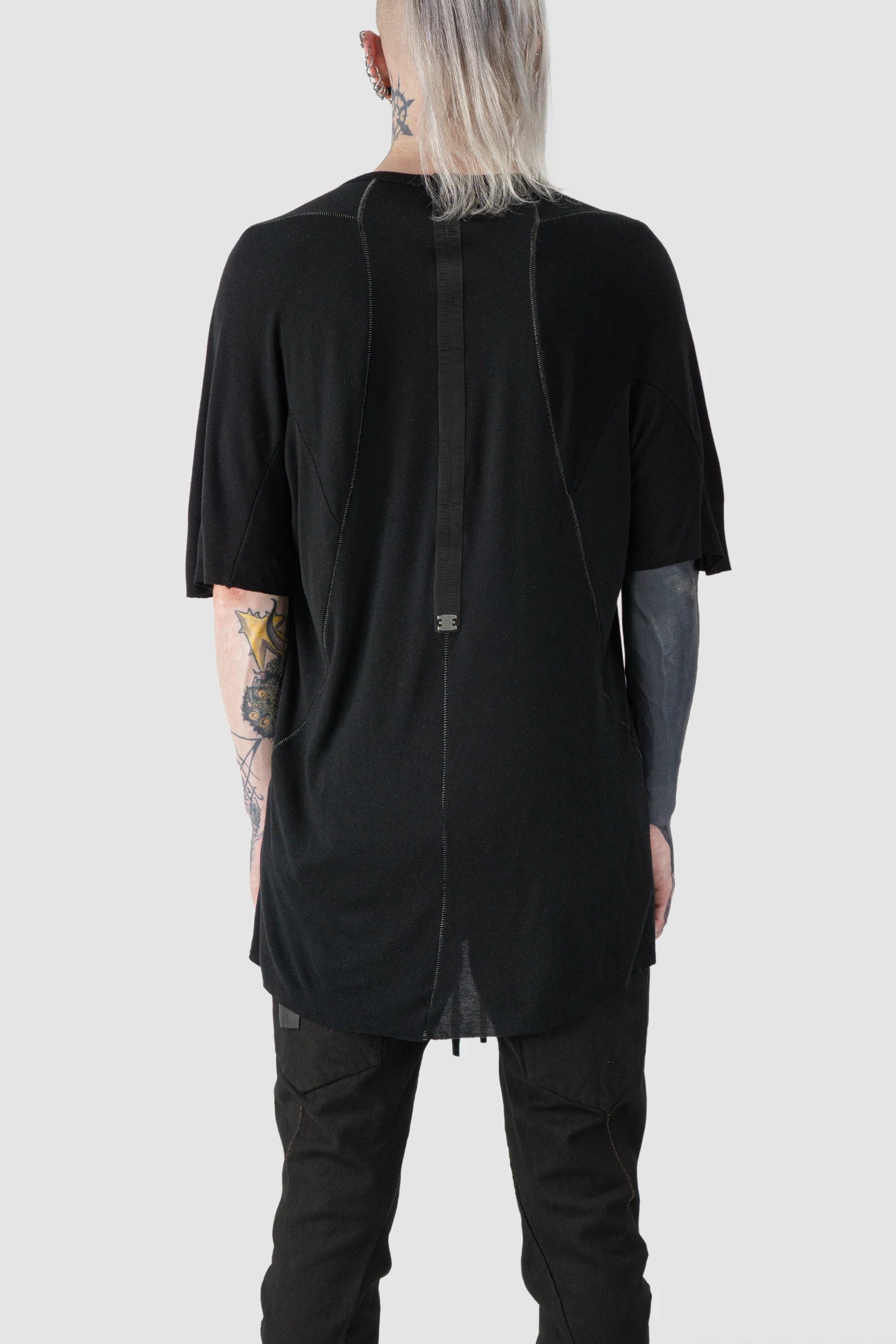 Black Long Leather Spine Cashmere Blend Raglan T-Shirt - Image 3