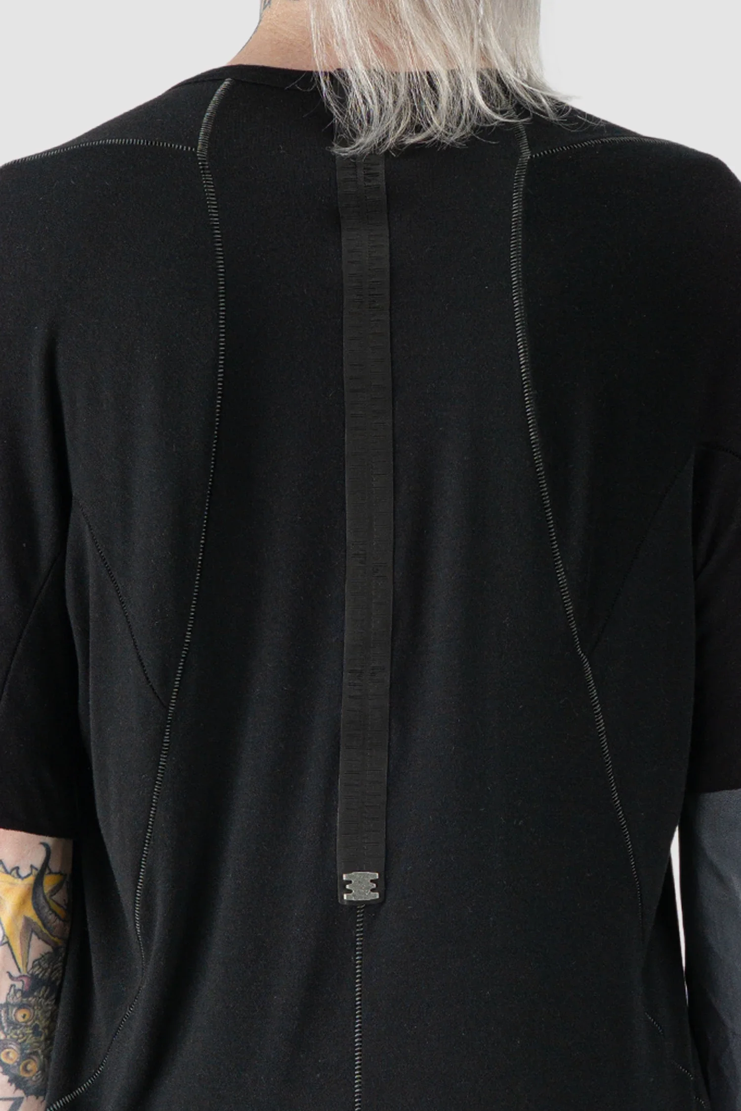 Black Long Leather Spine Cashmere Blend Raglan T-Shirt - Image 4