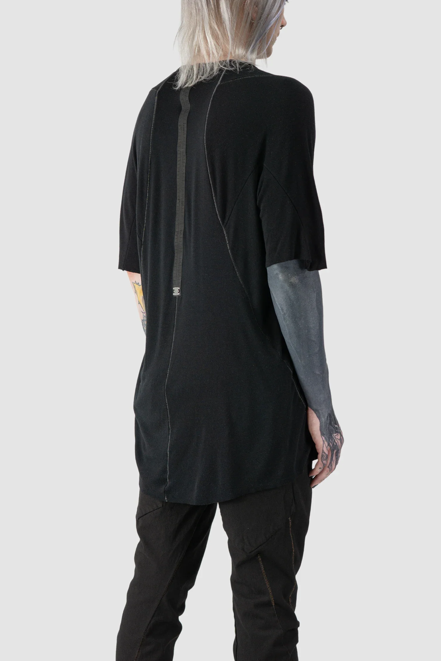 Black Long Leather Spine Cashmere Blend Raglan T-Shirt - Image 5
