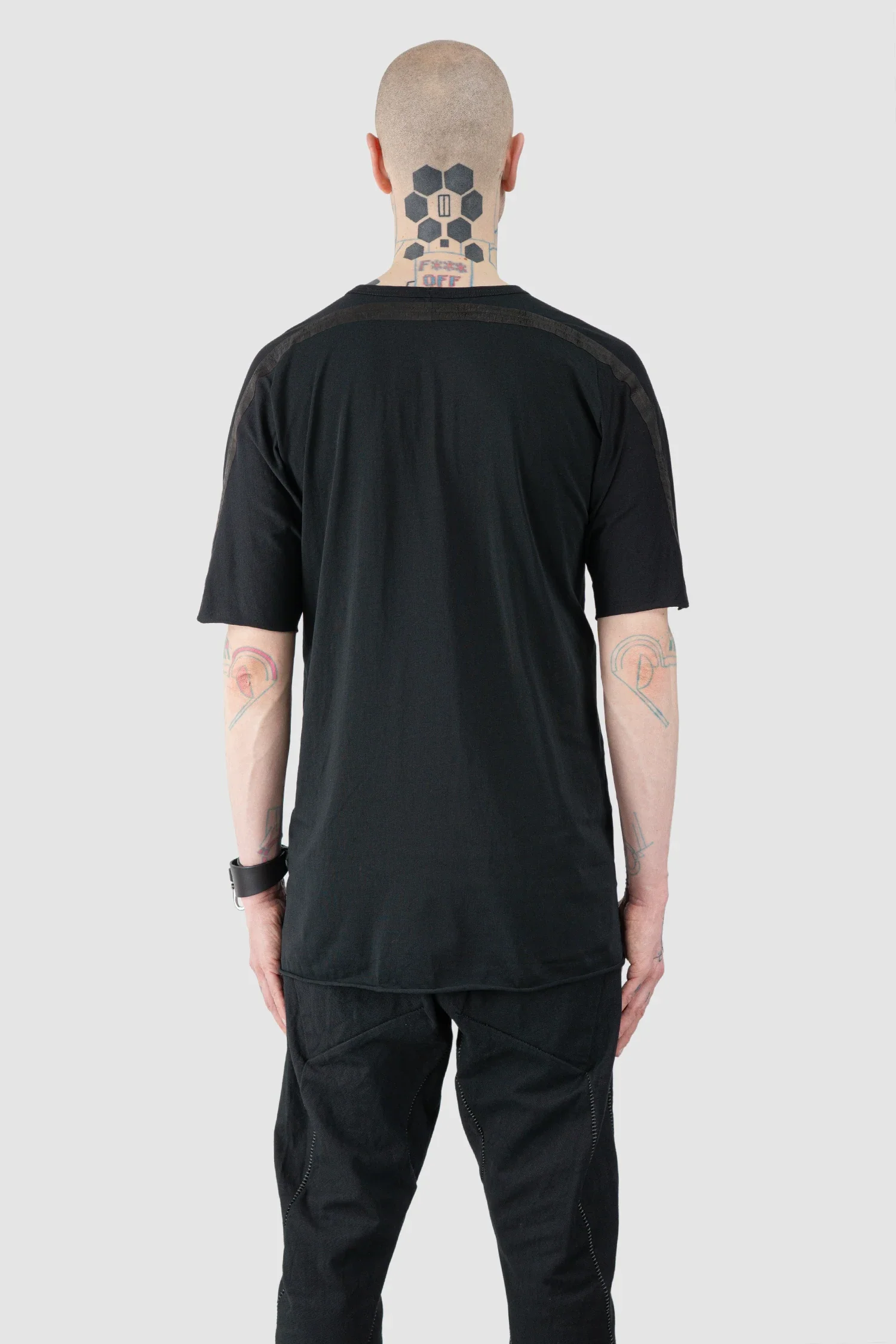 Black Organic Cotton T-Shirt with Leather Details - Image 3