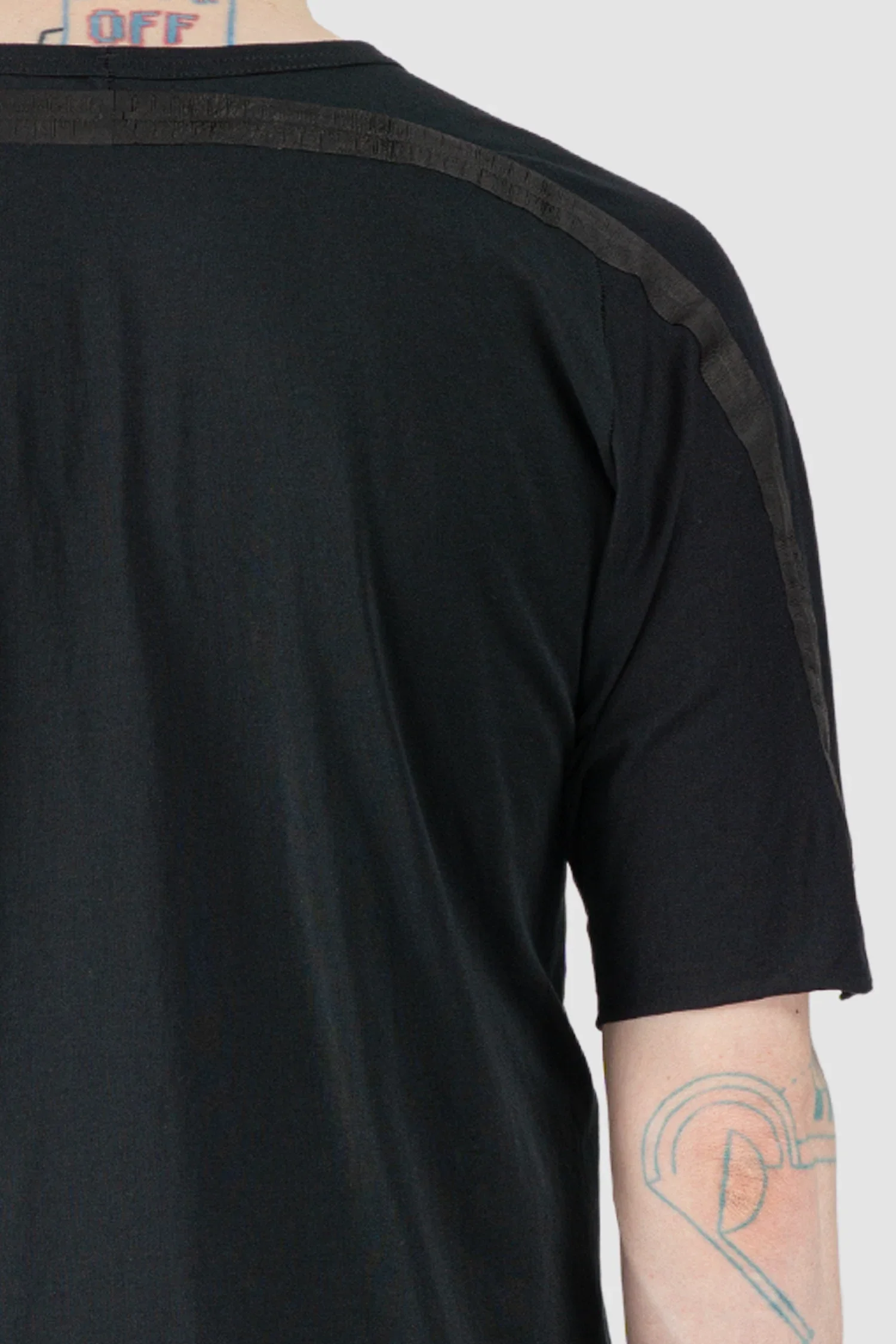 Black Organic Cotton T-Shirt with Leather Details - Image 4