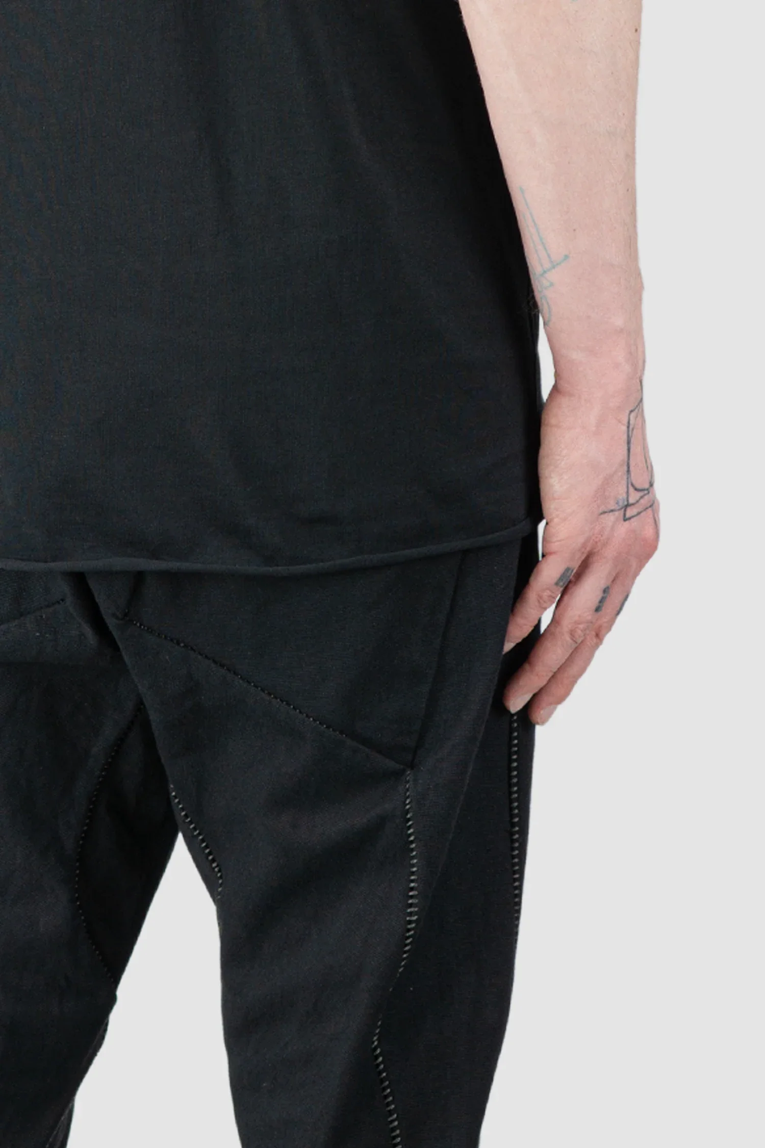 Black Organic Cotton T-Shirt with Leather Details - Image 6