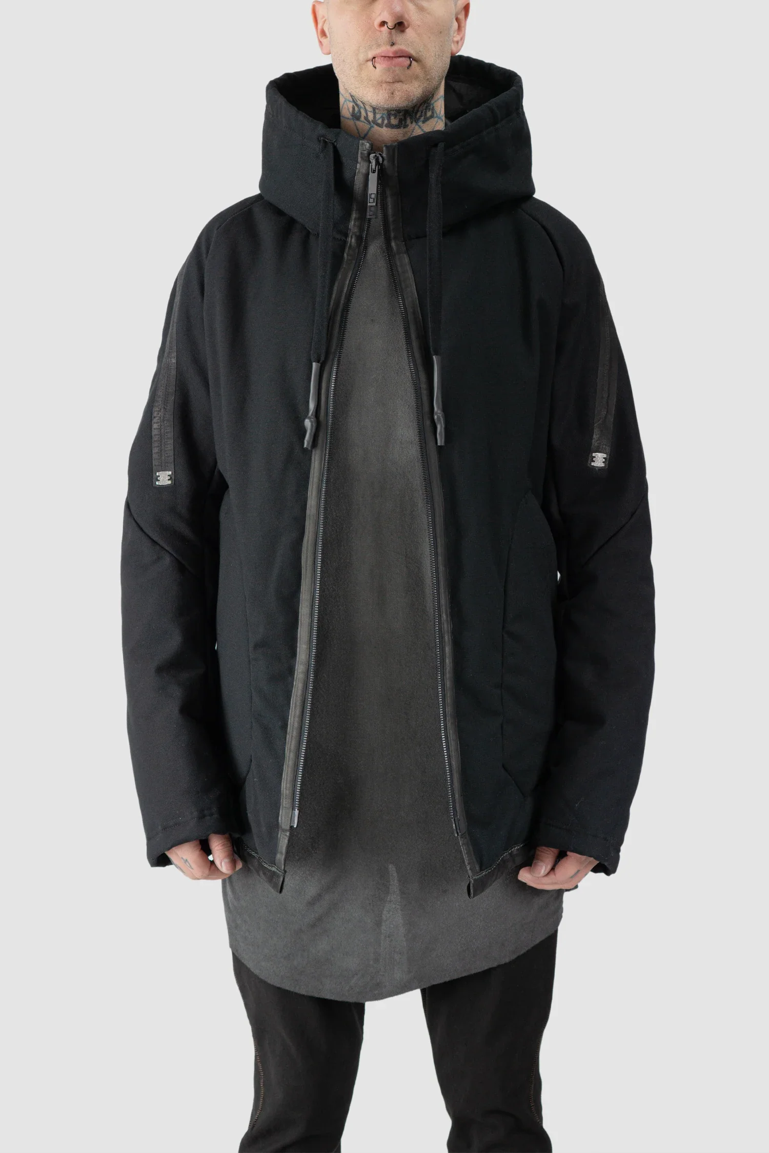 Black Padded Cotton Jacket with Hood - Image 3