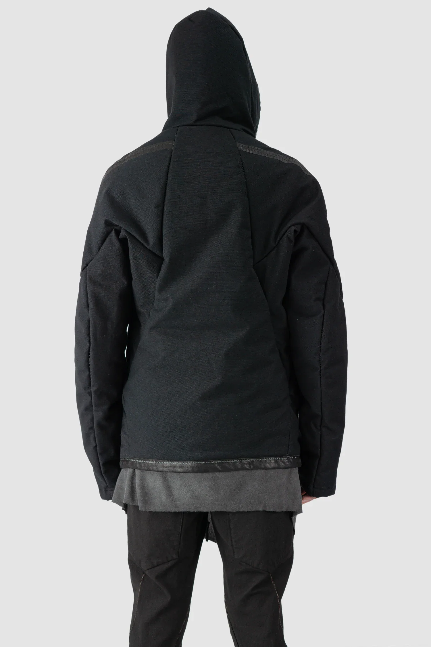 Black Padded Cotton Jacket with Hood - Image 7