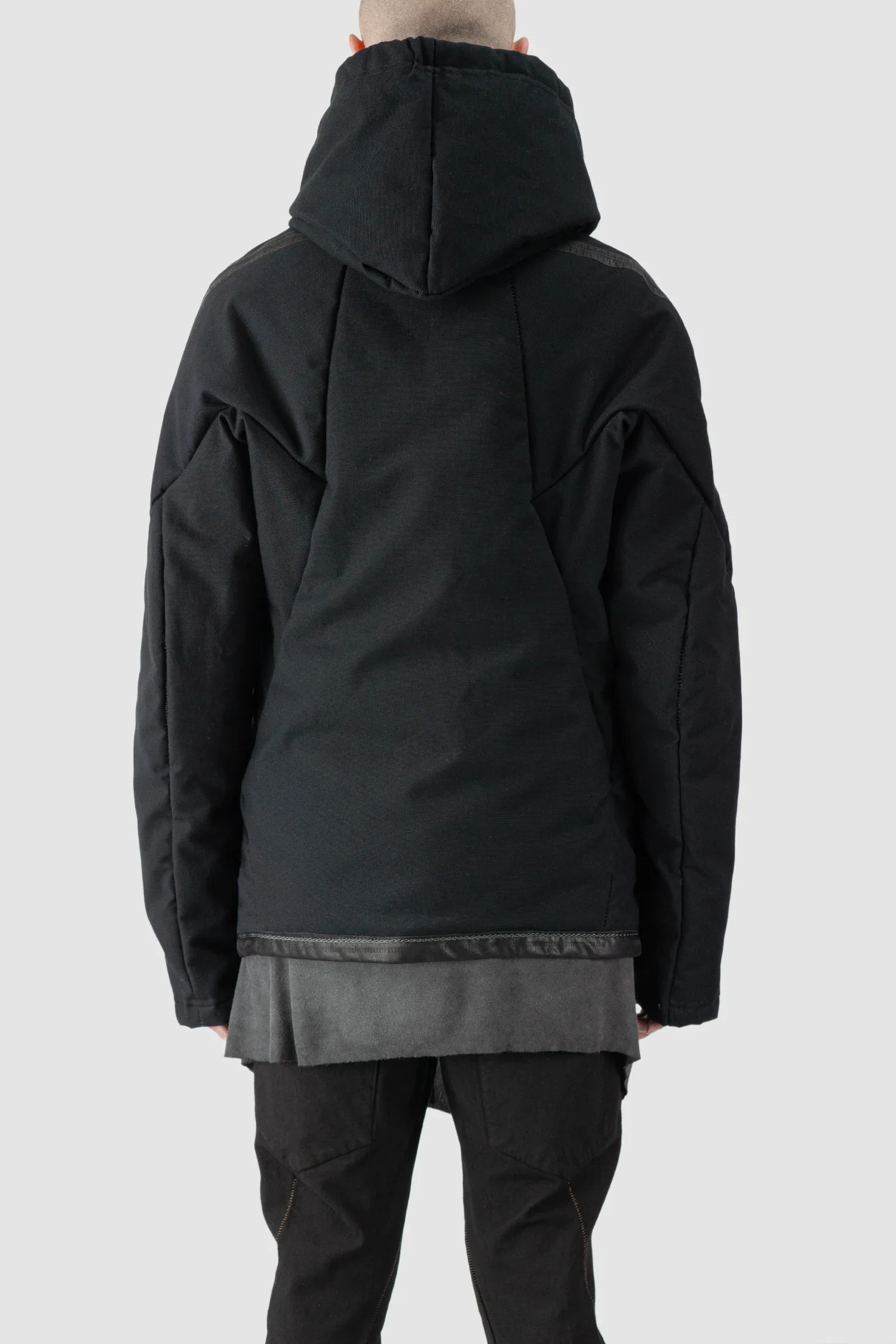 Black Padded Cotton Jacket with Hood - Image 9