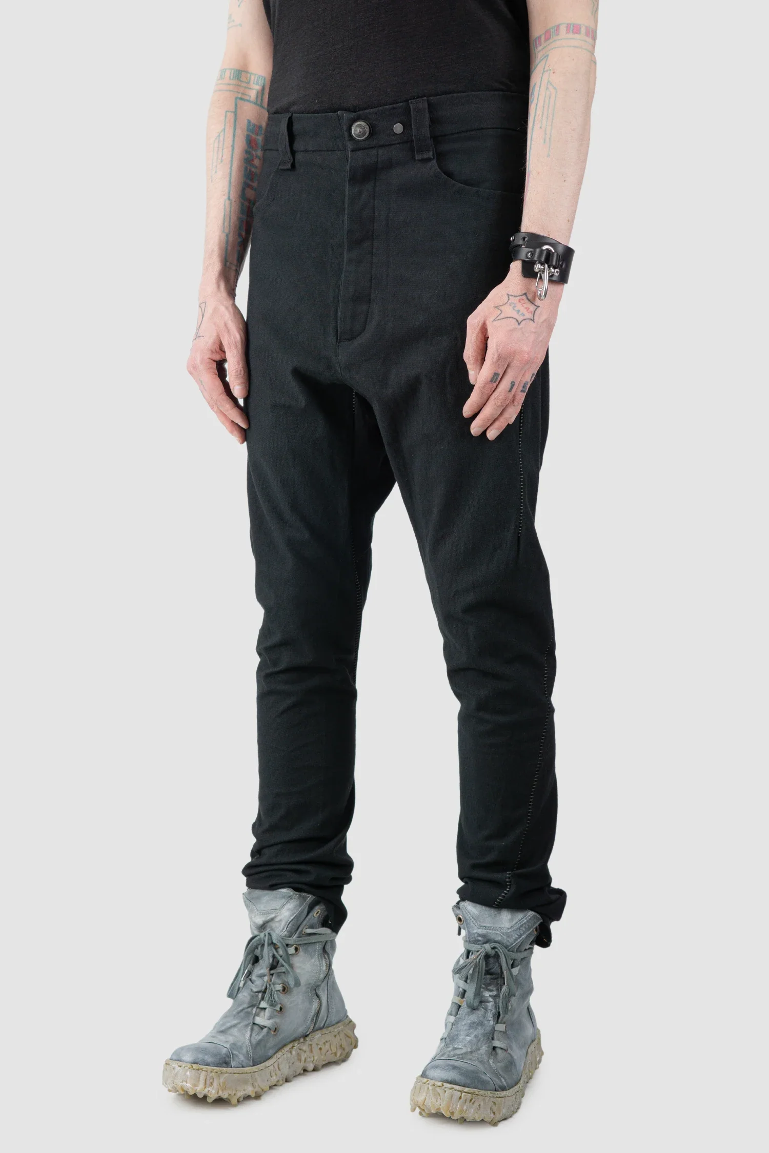 Black Scar Stitch Cotton Trousers - Image 2