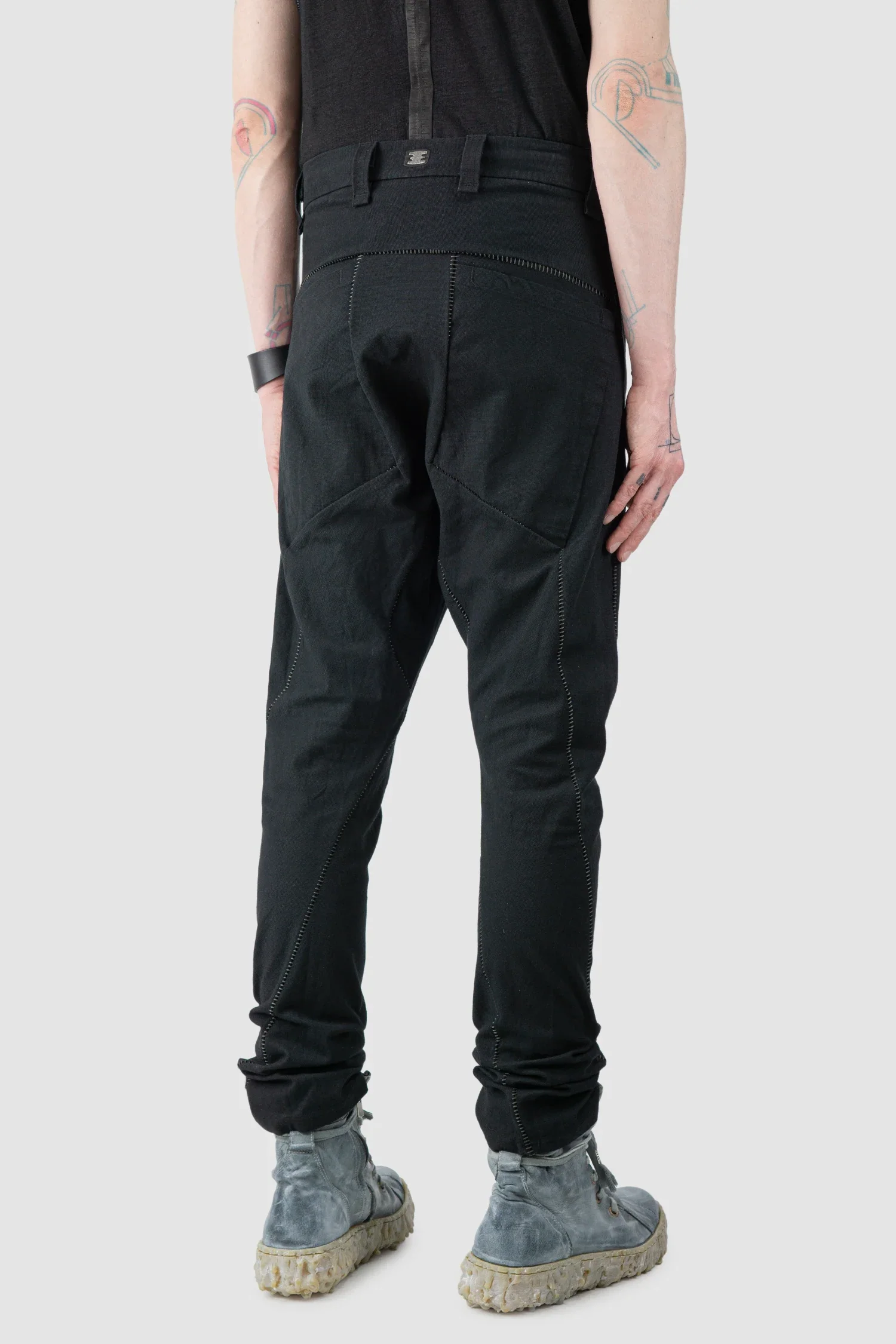Black Scar Stitch Cotton Trousers - Image 6