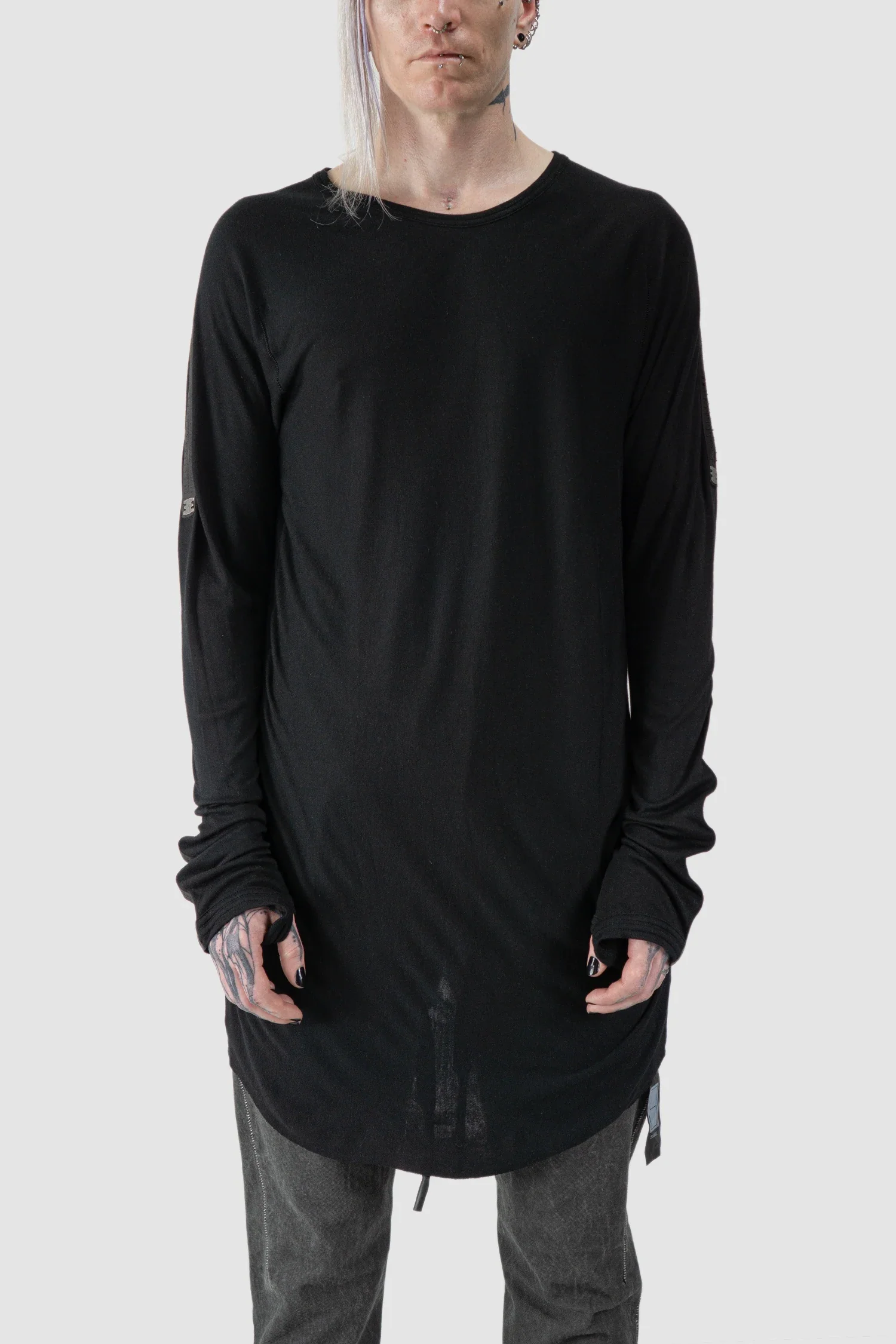 Black Two Panel Modal Long Sleeve Tee