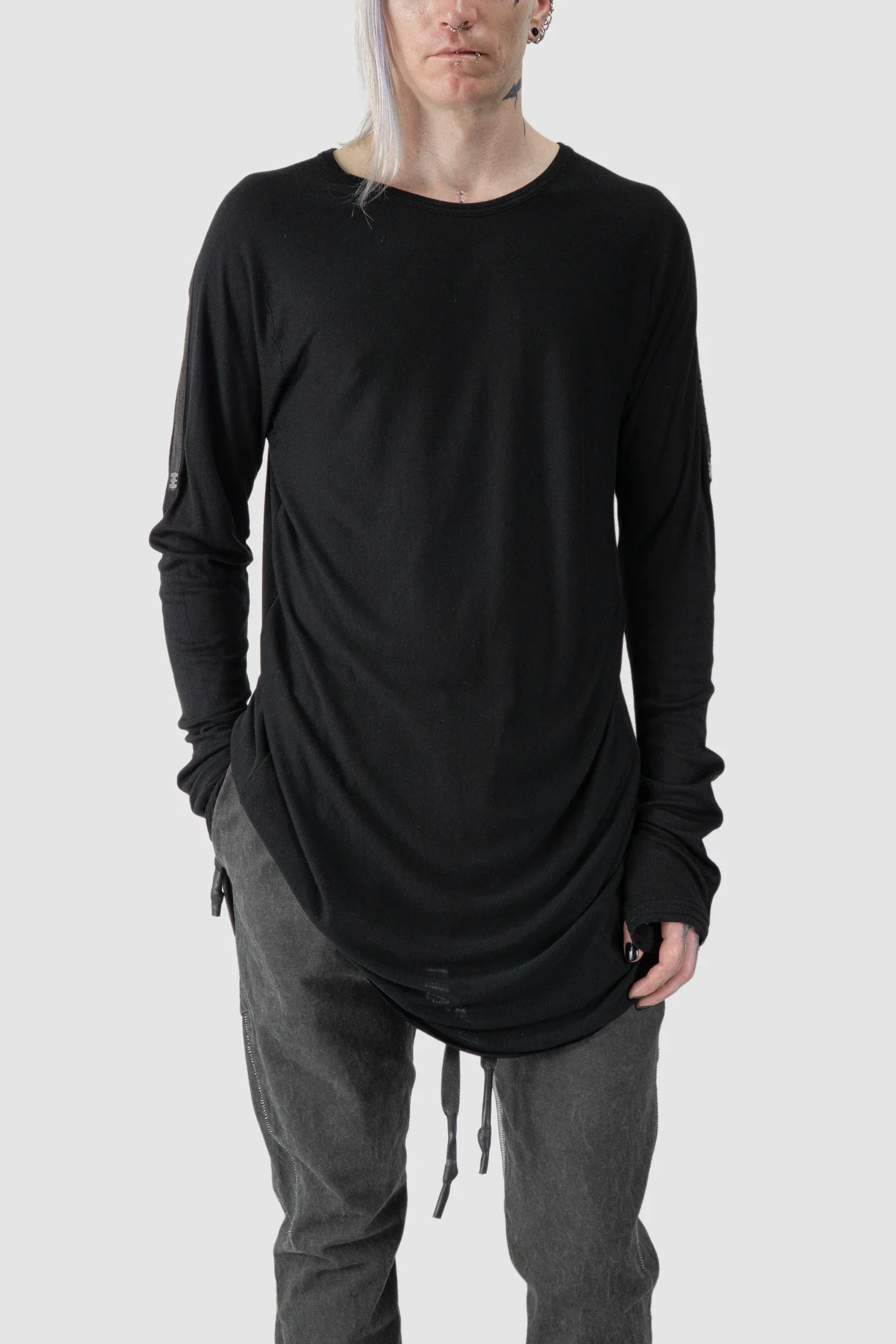 Black Two Panel Modal Long Sleeve Tee - Image 7