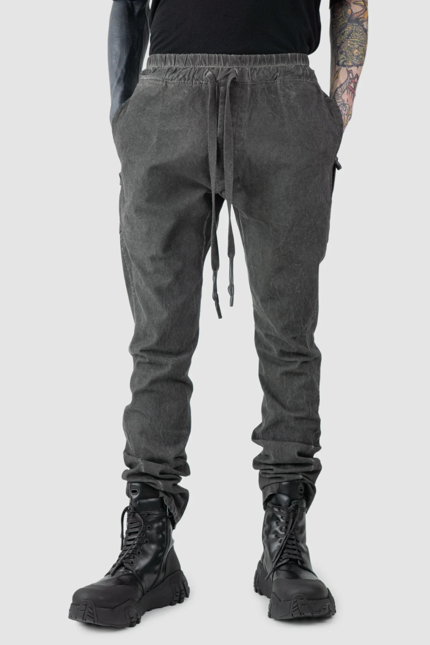Grey 6 Pocket Garment-Dyed Cotton Cargo Pants - Image 8