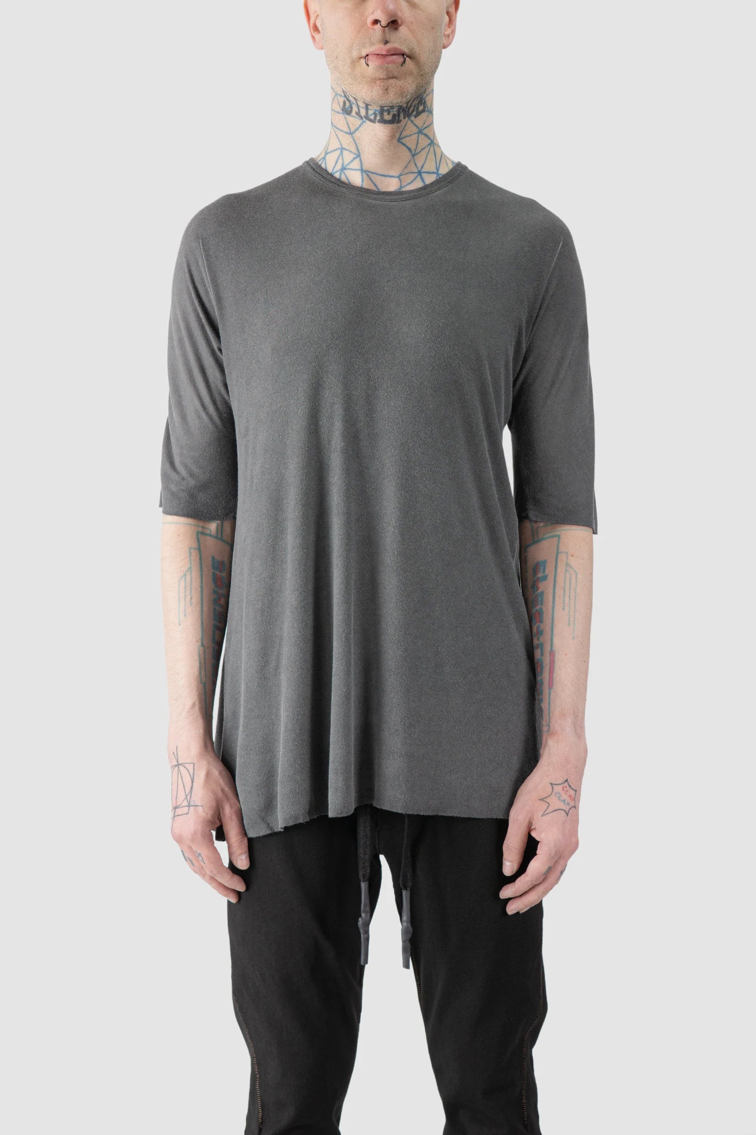 Grey Horizontal Leather Spine Modal-Cashmere T-Shirt