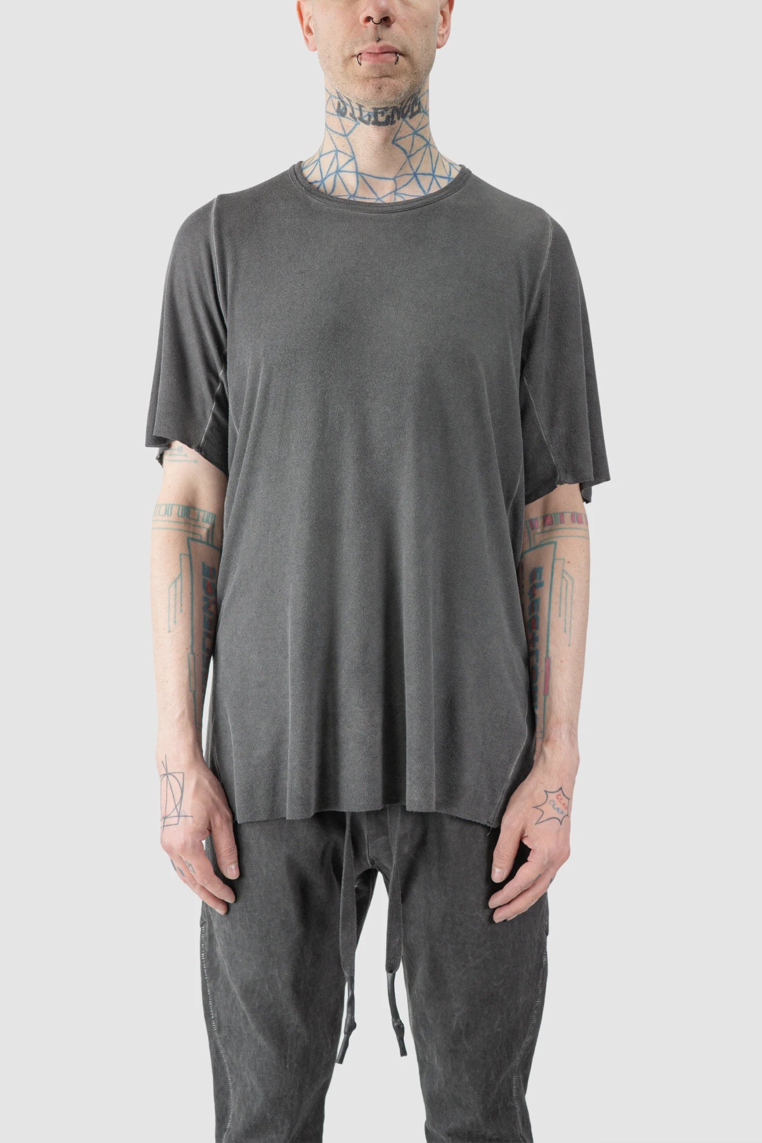 Grey Leather Spine Modal-Cashmere Raglan T-Shirt