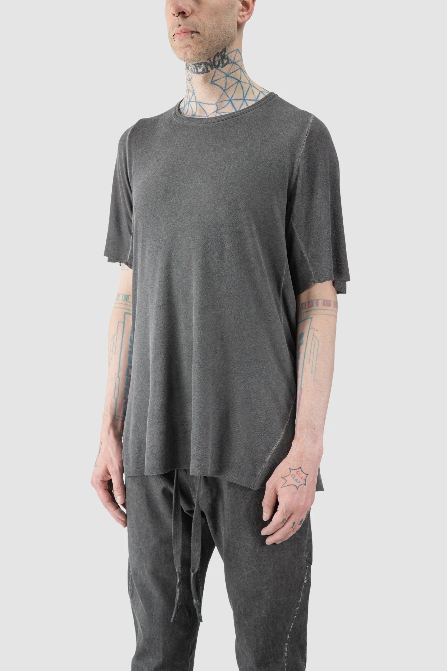 Grey Leather Spine Modal-Cashmere Raglan T-Shirt - Image 2