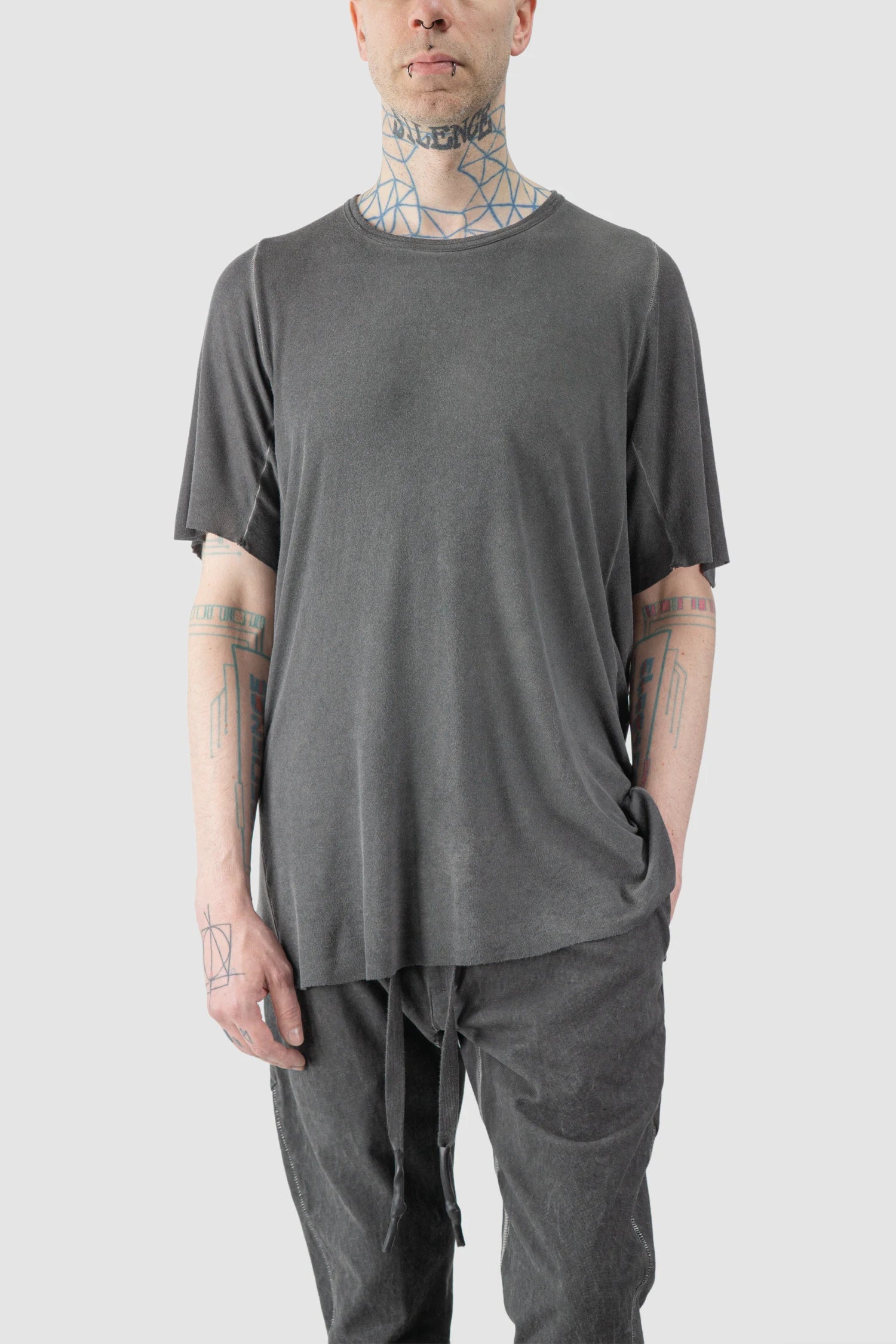 Grey Leather Spine Modal-Cashmere Raglan T-Shirt - Image 6