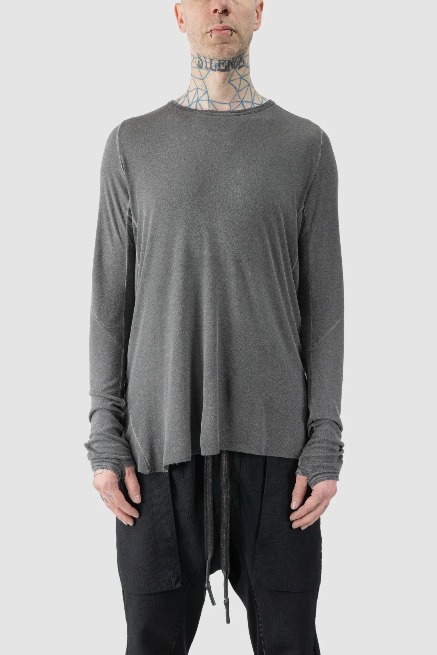 Grey Modal-Cashmere Raglan Long Sleeve T-Shirt