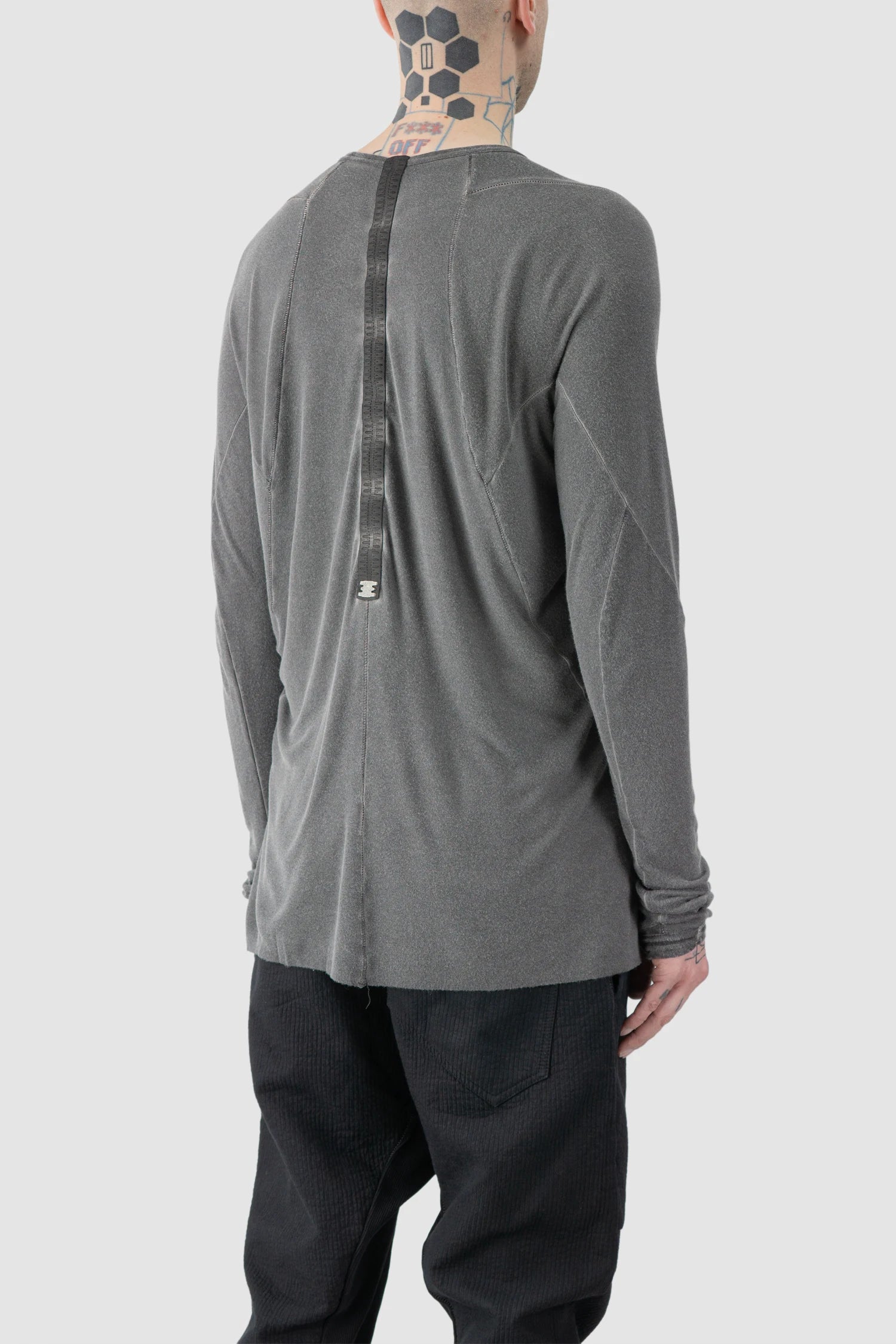 Grey Modal-Cashmere Raglan Long Sleeve T-Shirt - Image 5