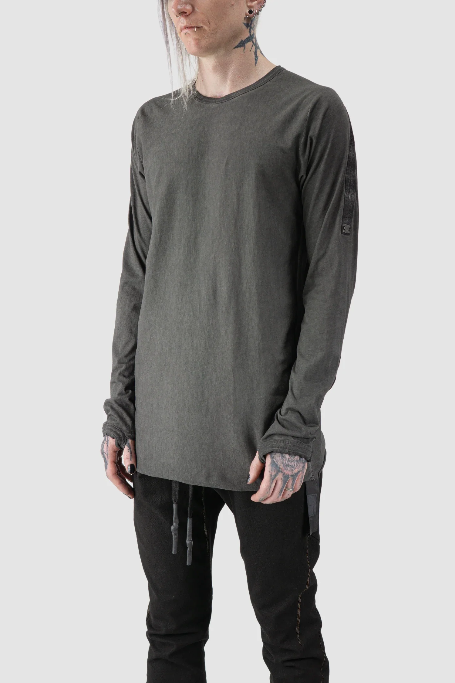 Grey Object Dyed Leather Spine Long Sleeve T-Shirt - Image 2