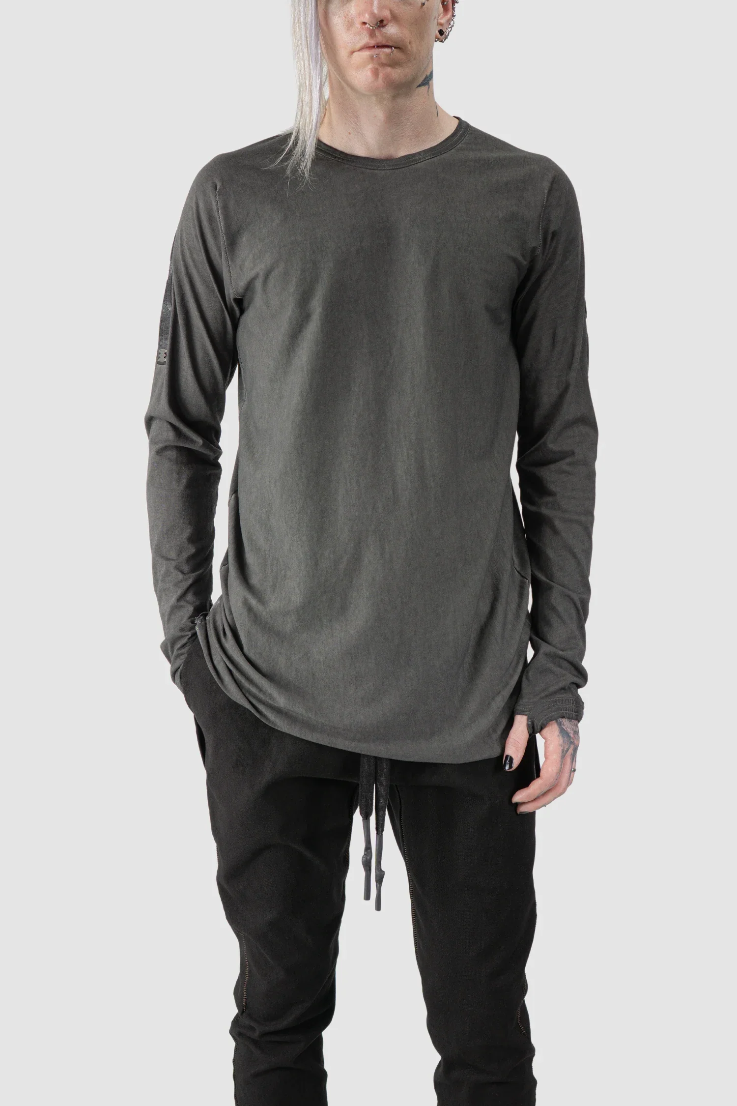 Grey Object Dyed Leather Spine Long Sleeve T-Shirt - Image 6