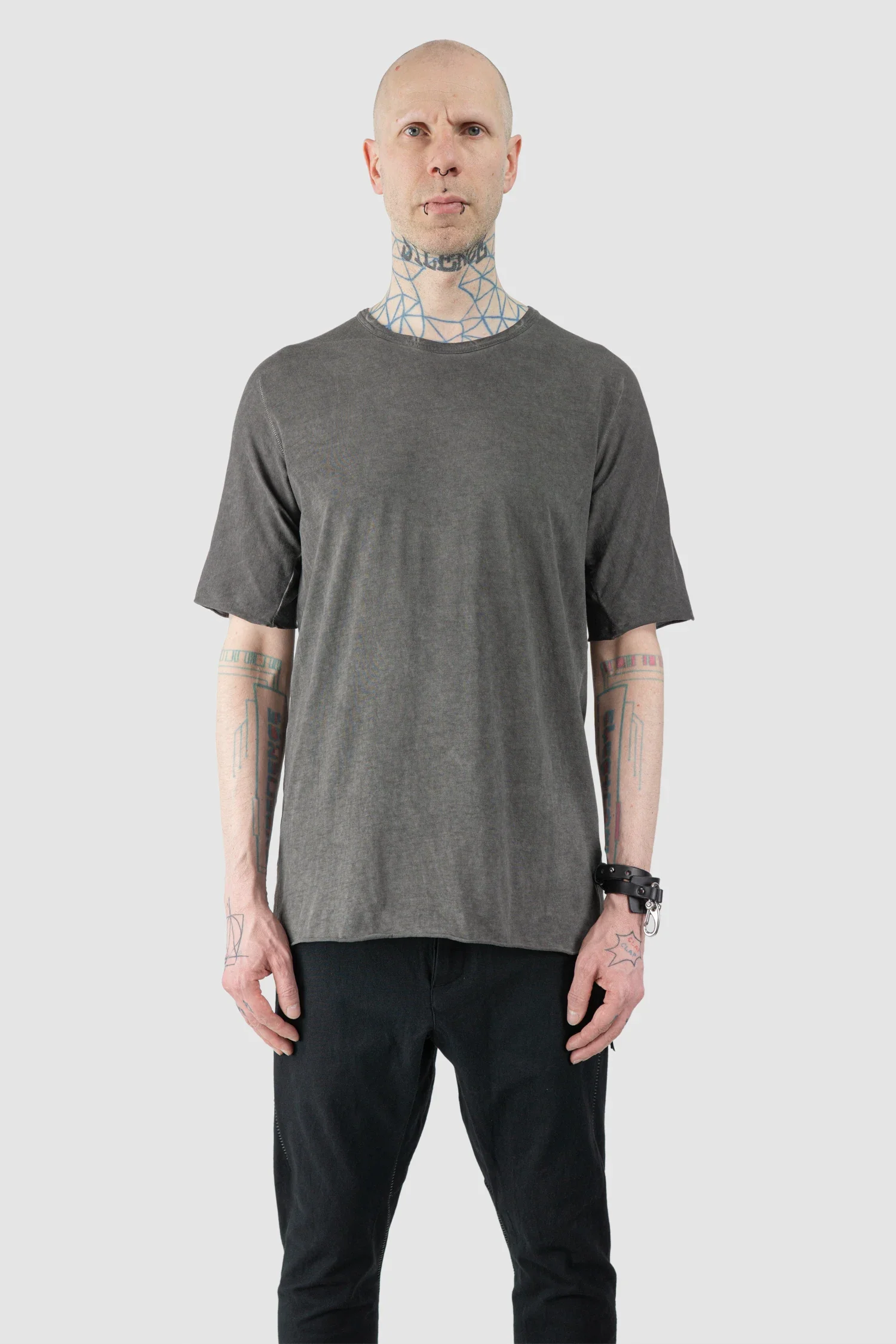 Grey Object Dyed Leather Spine Short Sleeve Tee