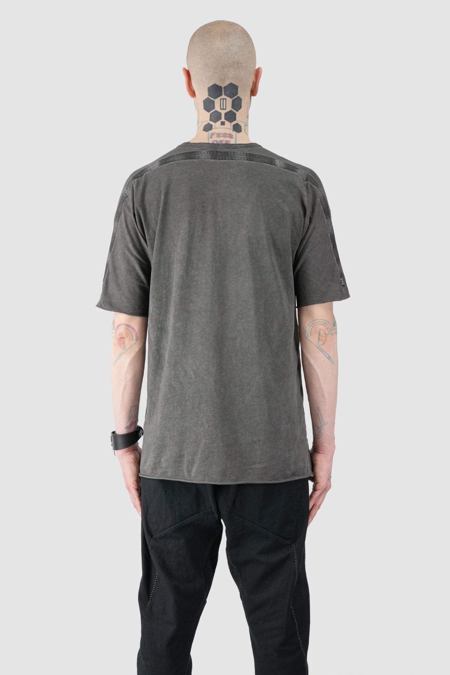 Grey Object Dyed Leather Spine Short Sleeve Tee - Image 3