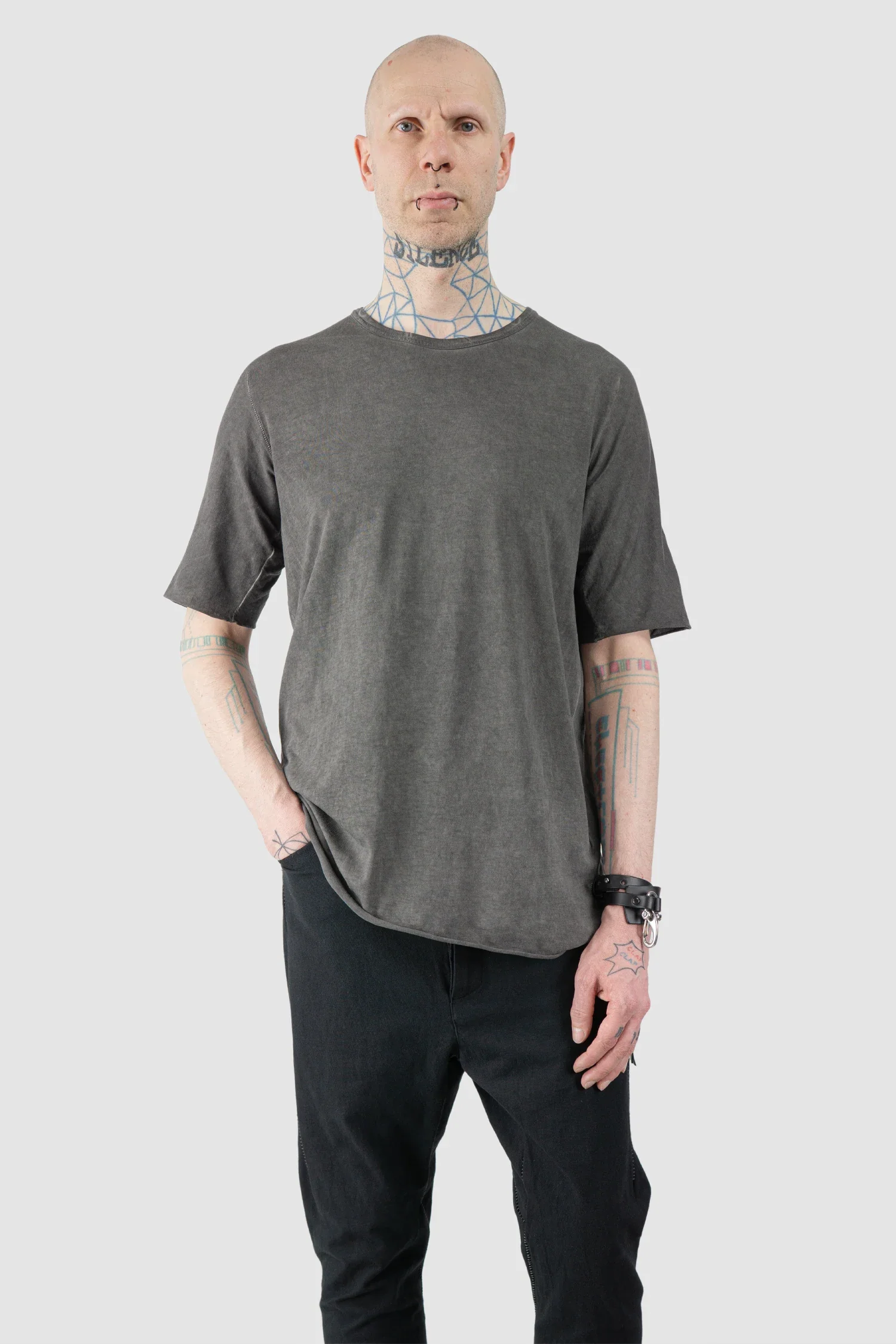 Grey Object Dyed Leather Spine Short Sleeve Tee - Image 8
