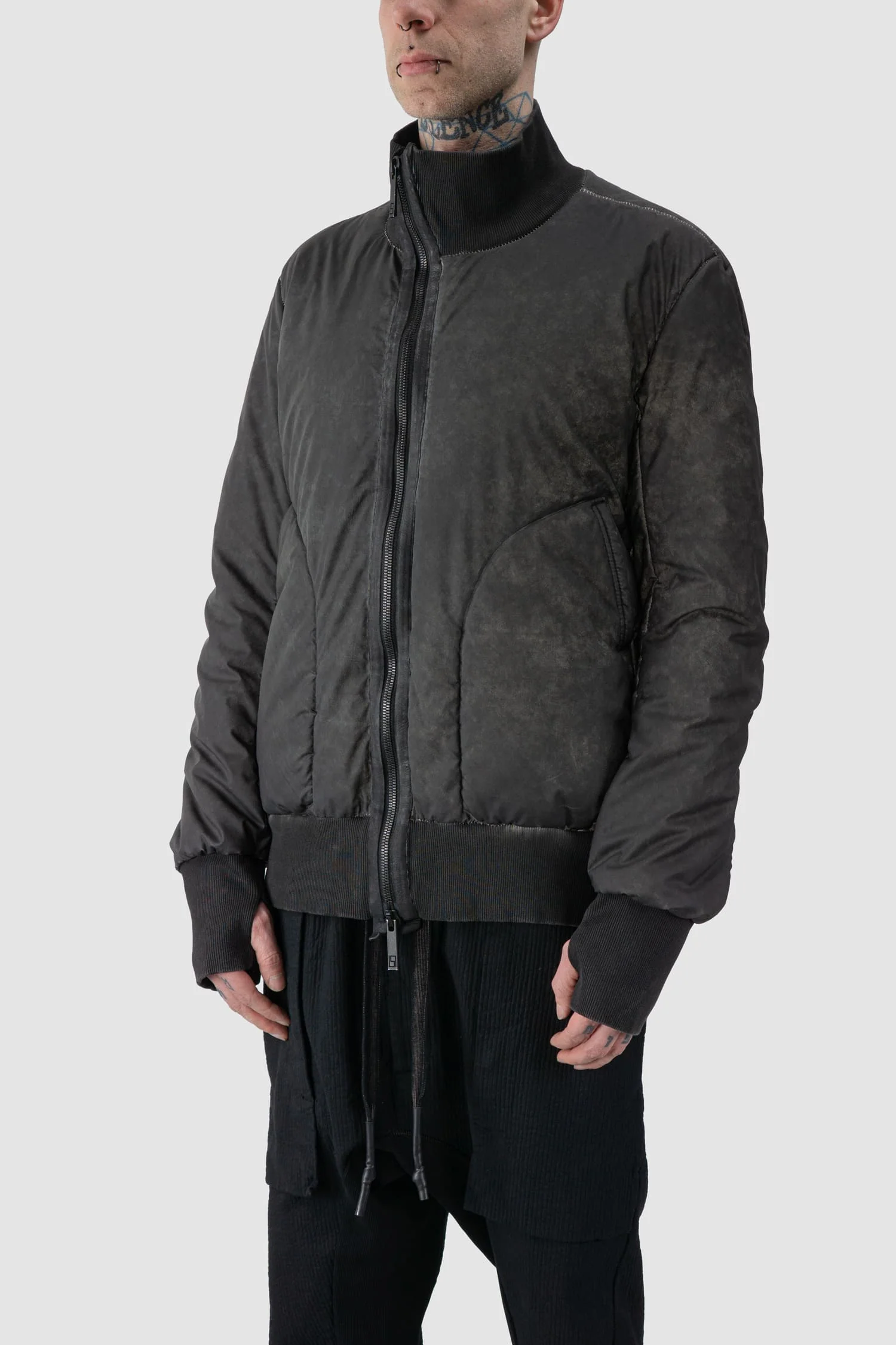 Grey Reflective Object-Dyed Padded Nylon Bomber Jacket - Image 3
