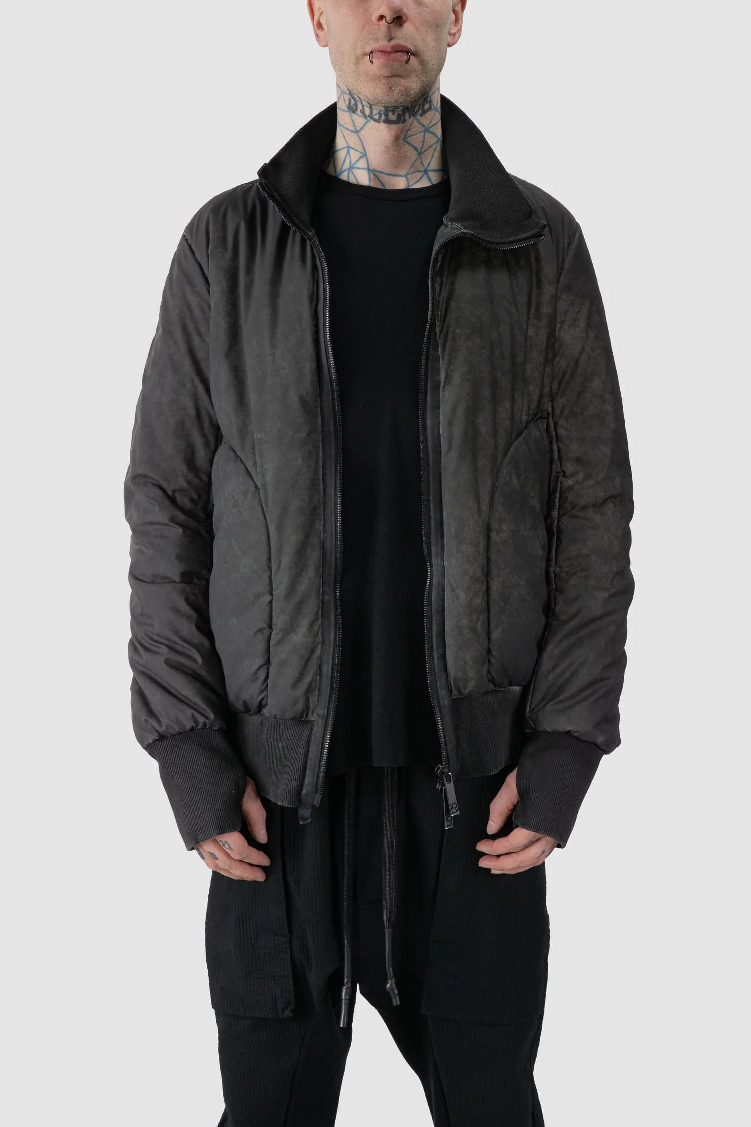 Grey Reflective Object-Dyed Padded Nylon Bomber Jacket - Image 7