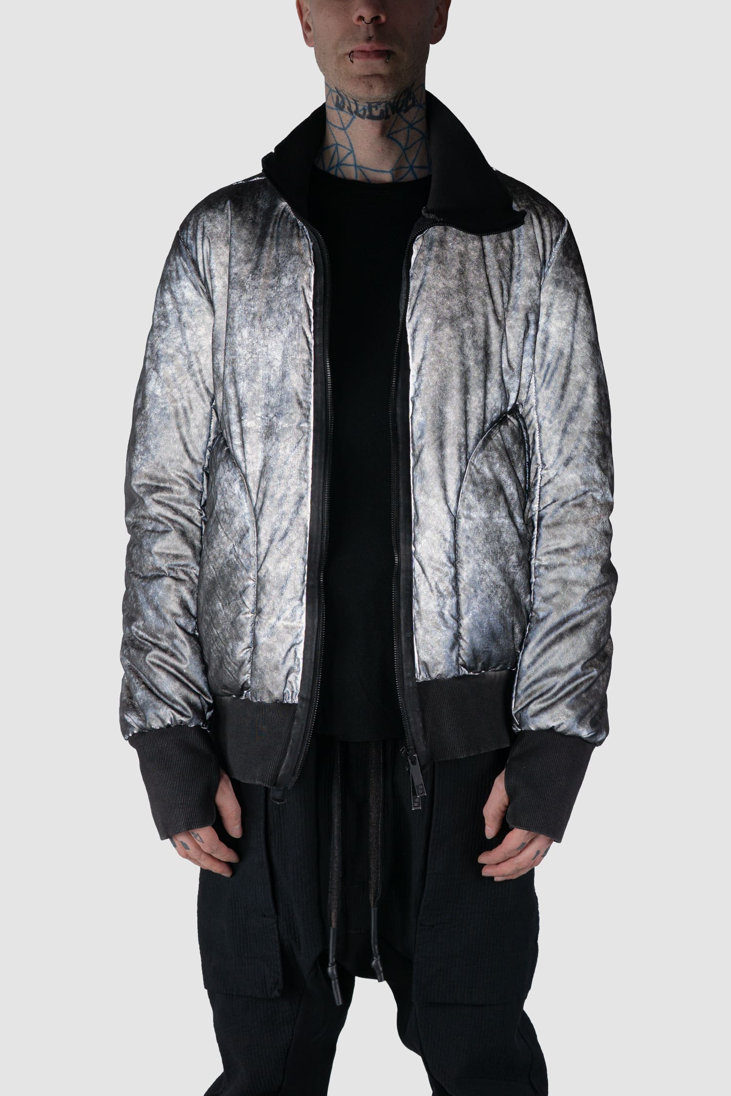 Grey Reflective Object-Dyed Padded Nylon Bomber Jacket - Image 8