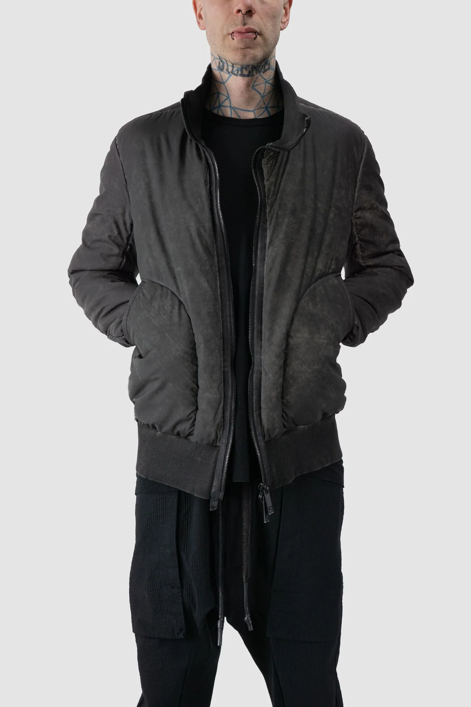 Grey Reflective Object-Dyed Padded Nylon Bomber Jacket - Image 9