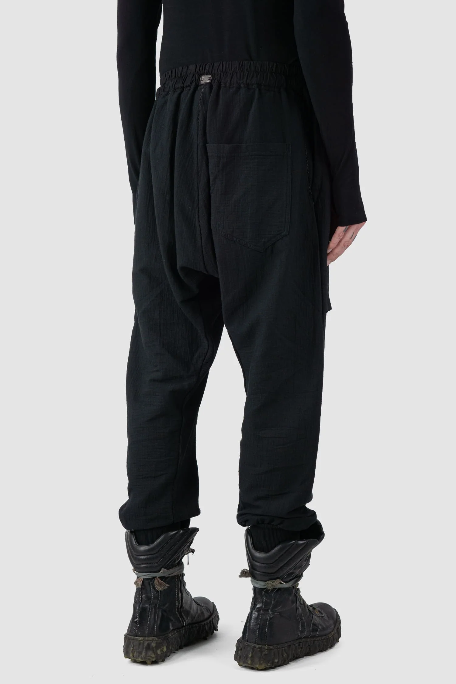 Black Deep Crotch Patch Pocket Jogging Trousers - Image 5