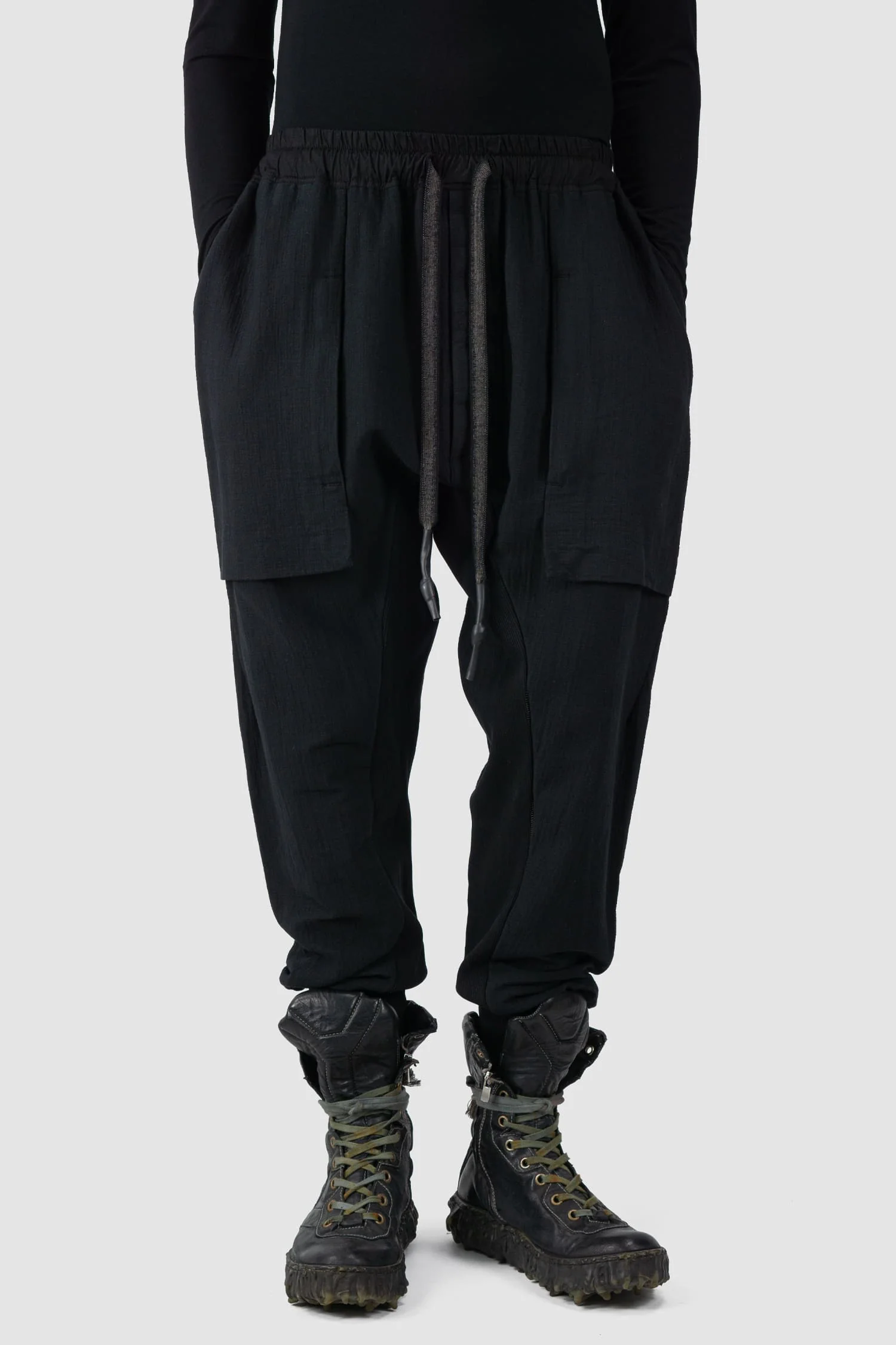 Black Deep Crotch Patch Pocket Jogging Trousers - Image 7