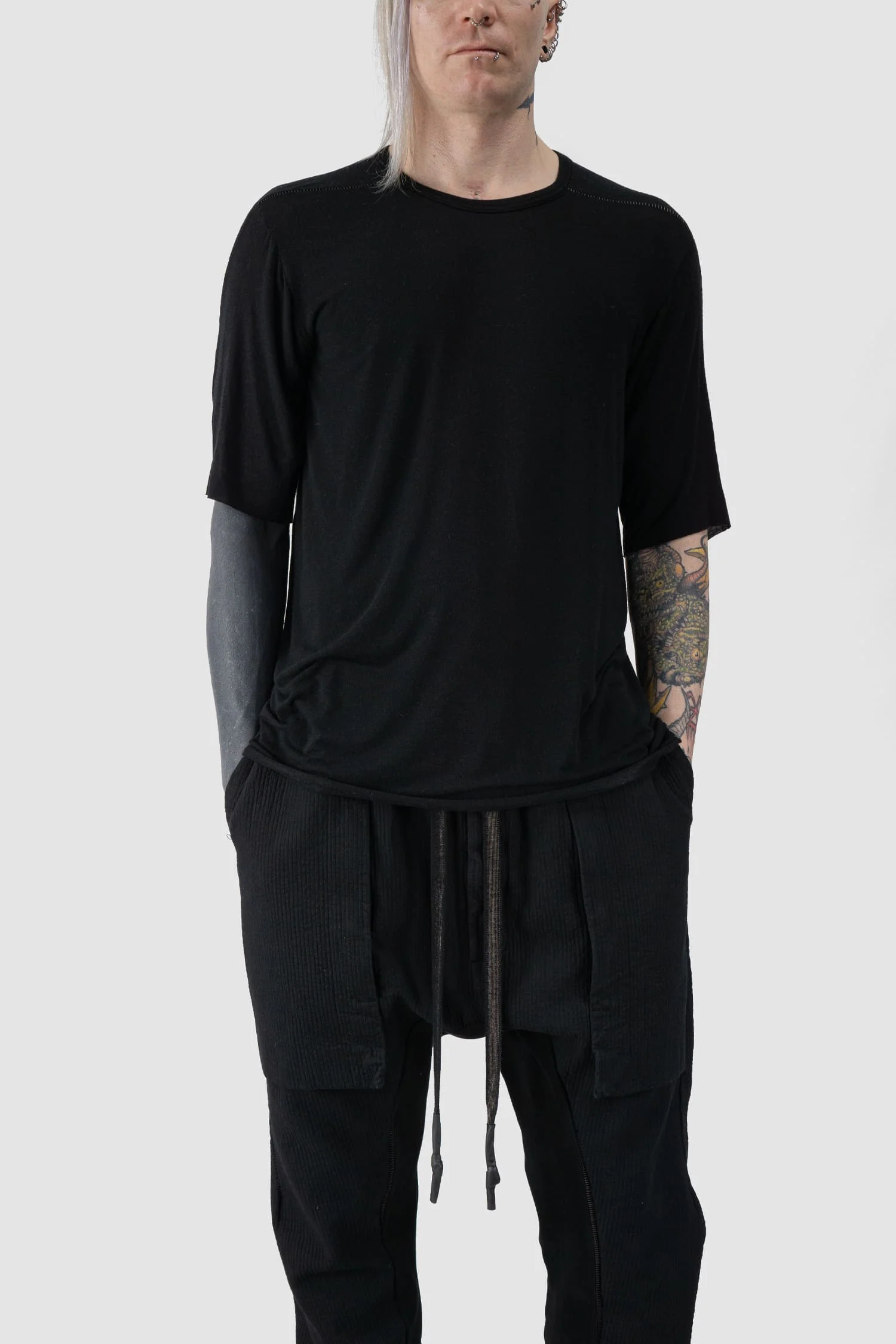Black Geometrical Scar Stitch Modal Raglan T-Shirt - Image 7
