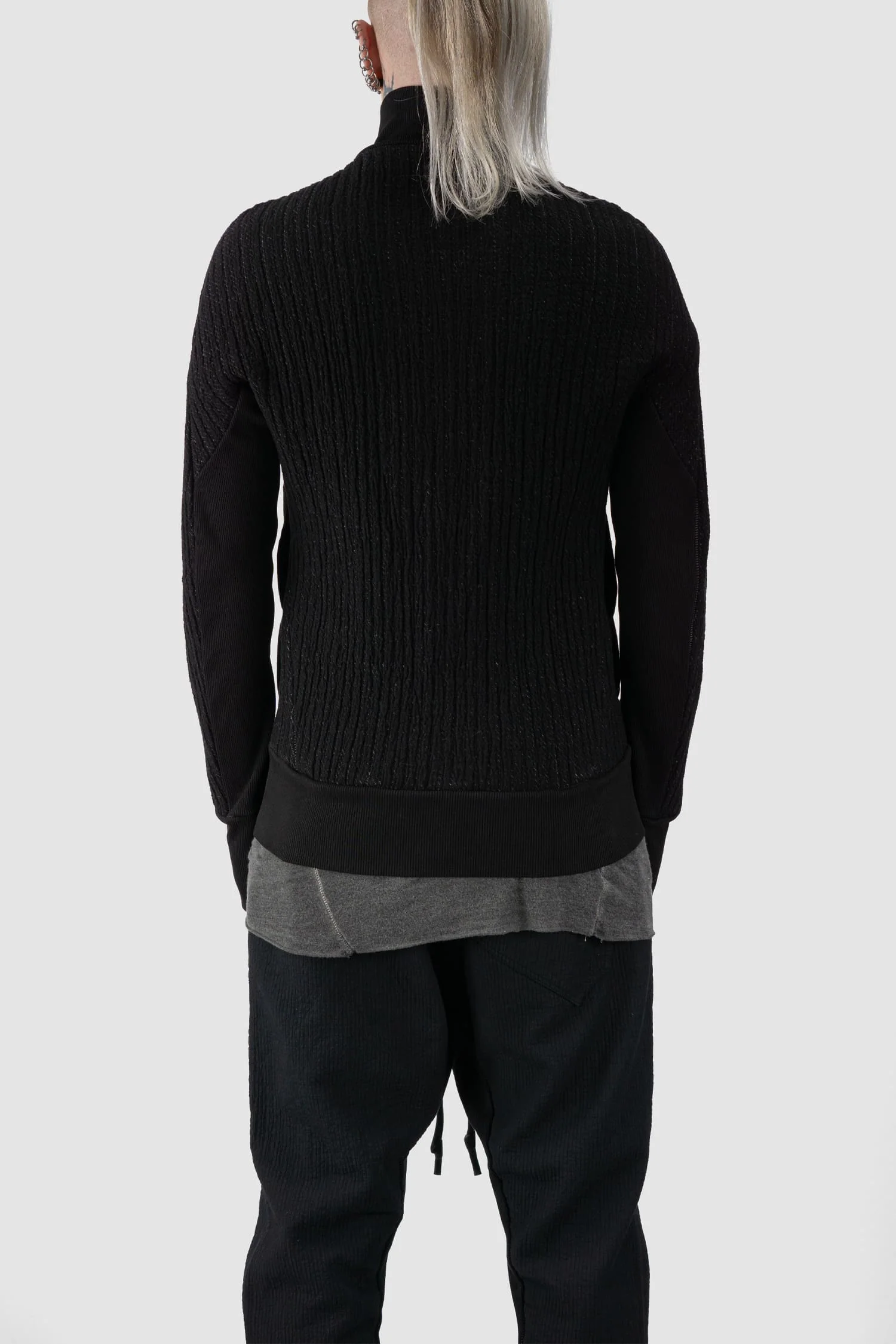 Black Organic Cotton Blend Double Layer Stretch Sweat Jacket - Image 4