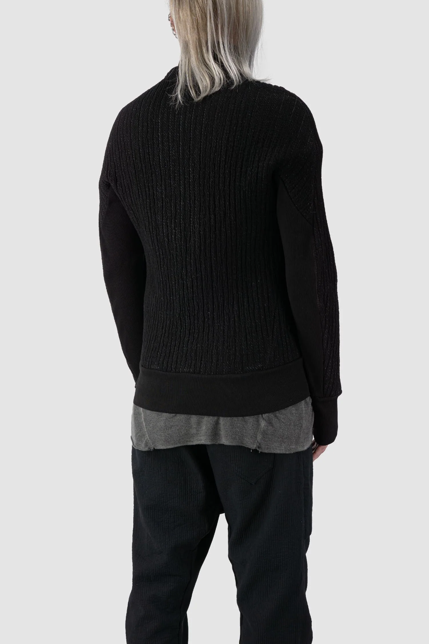 Black Organic Cotton Blend Double Layer Stretch Sweat Jacket - Image 5