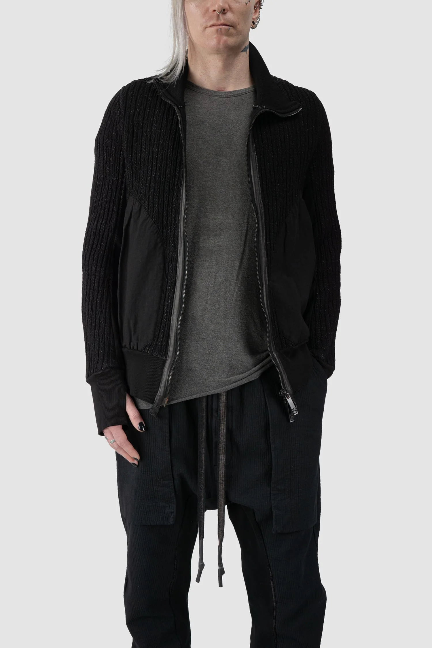 Black Organic Cotton Blend Double Layer Stretch Sweat Jacket - Image 7