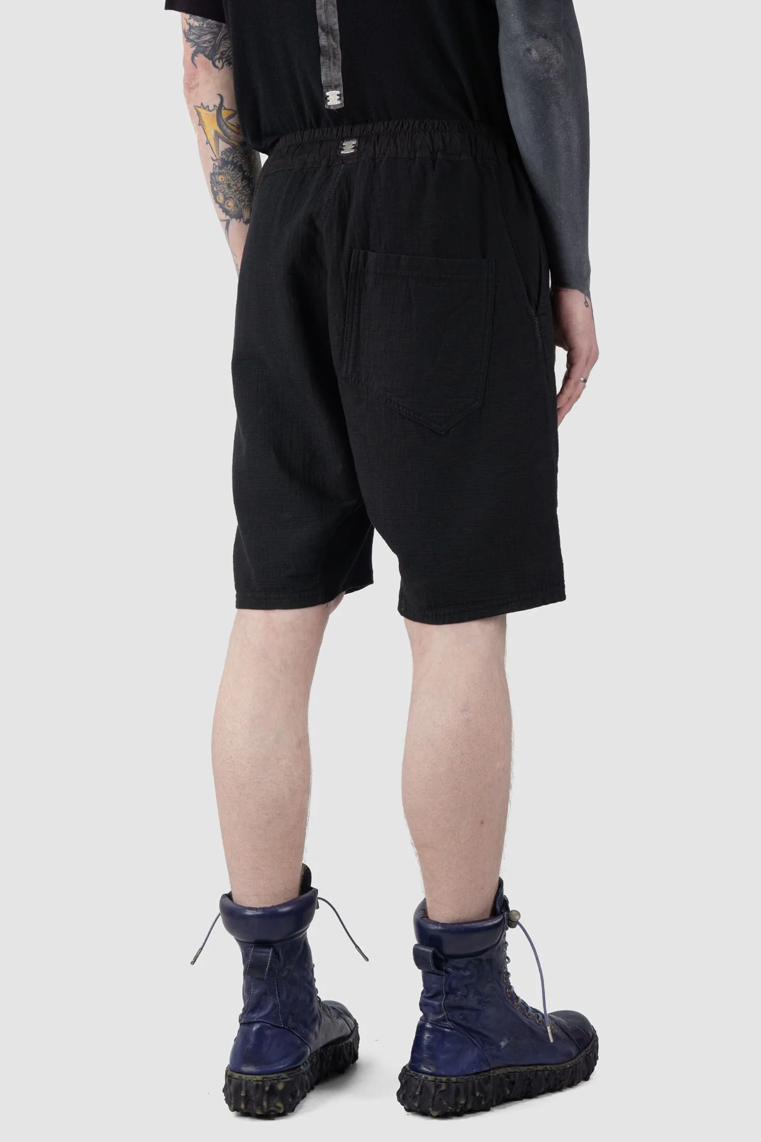 Black Organic Cotton Zip Cargo Sweat Shorts - Image 6