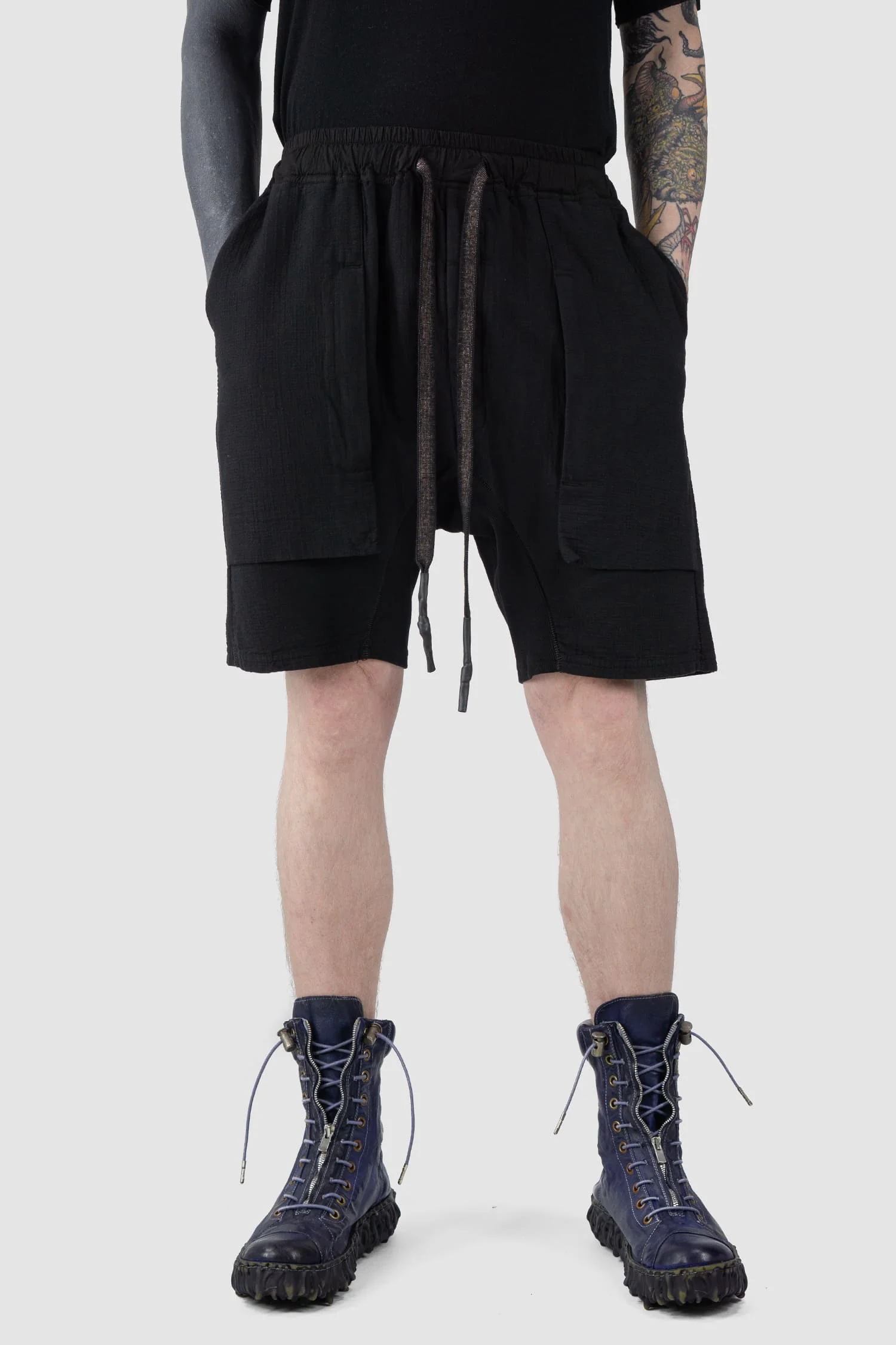 Black Organic Cotton Zip Cargo Sweat Shorts - Image 7