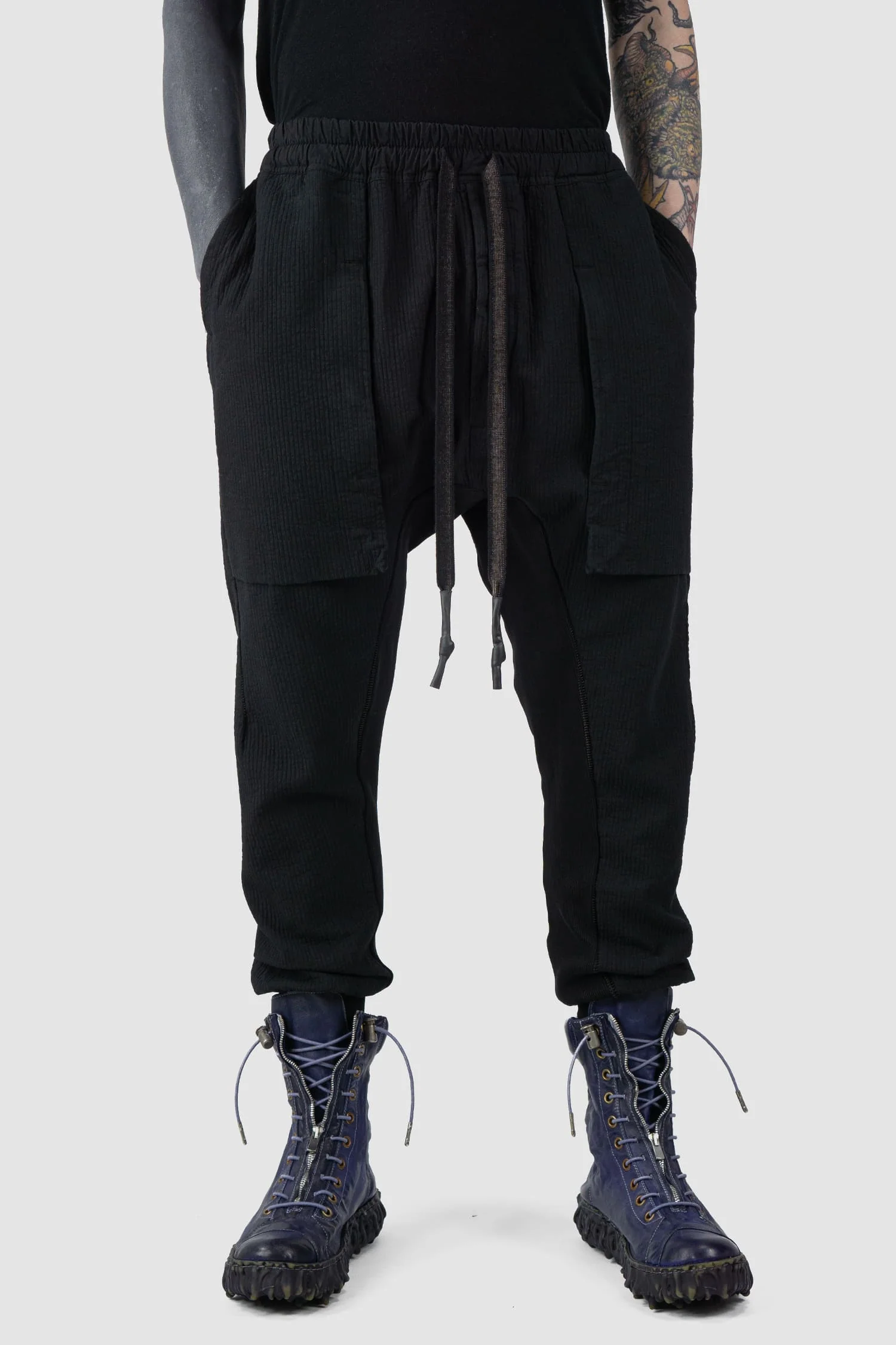Black Stripe Heavy Cotton Cargo Zip Jogging Pants - Image 7