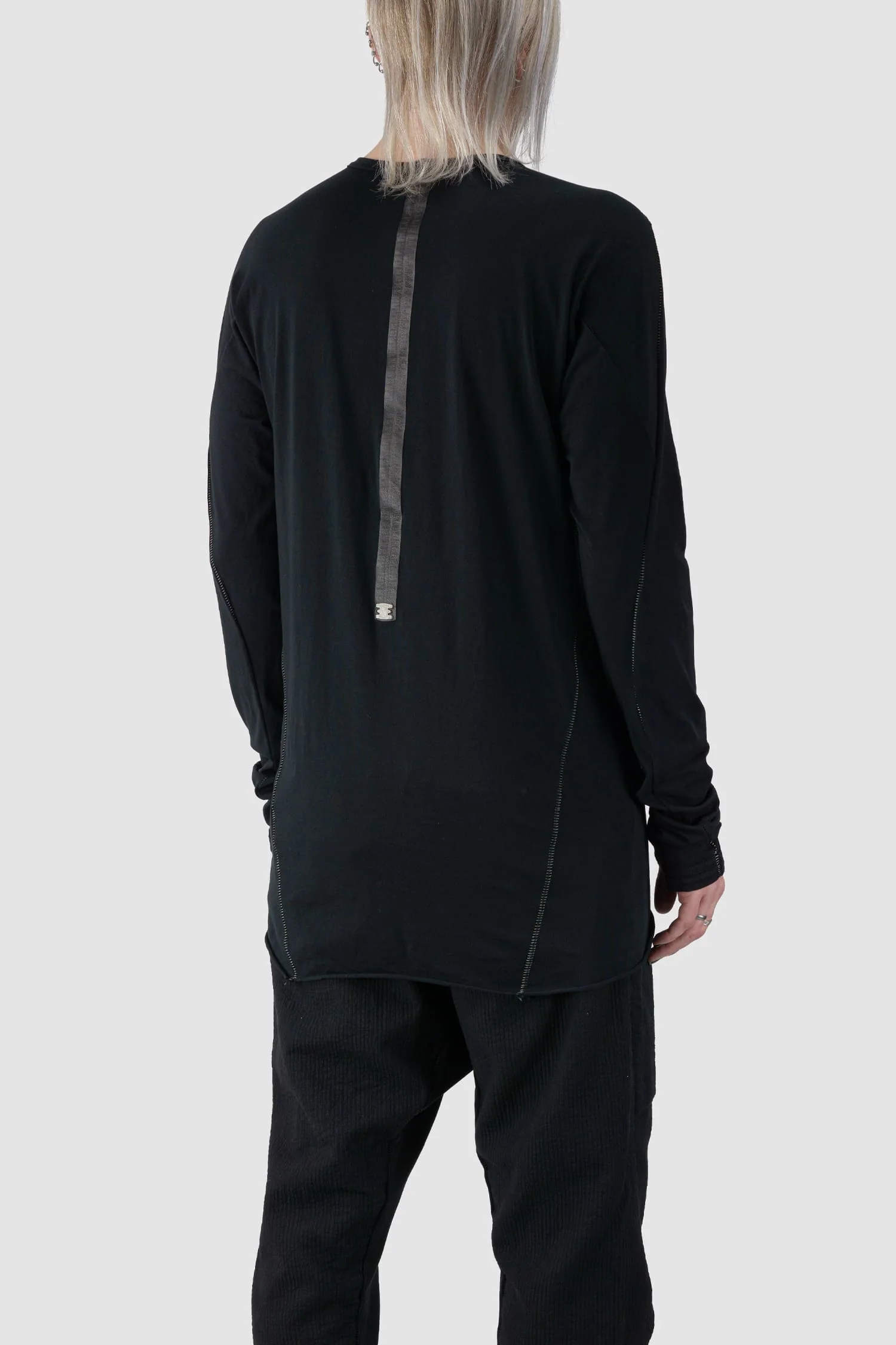 Black Two Tonal Contrast Flat Lock Long Sleeve T-Shirt - Image 5