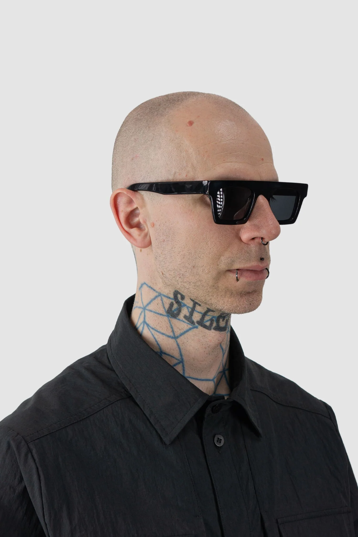 Black Acetate Straight Brim Aviator Sunglasses - Image 3