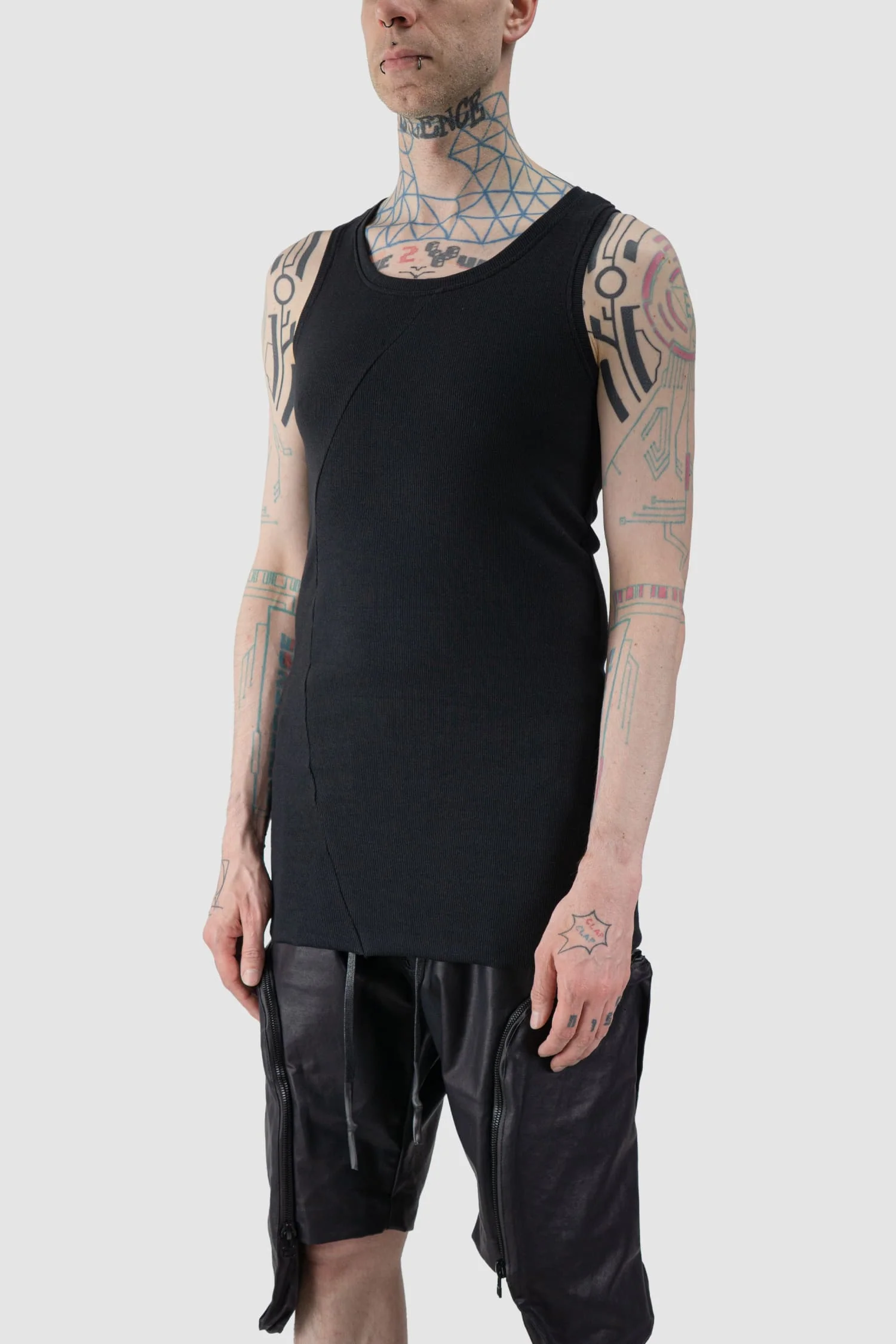 Black Bamboo and Cotton Fine Rib Slim Fit Tank Top - Image 2