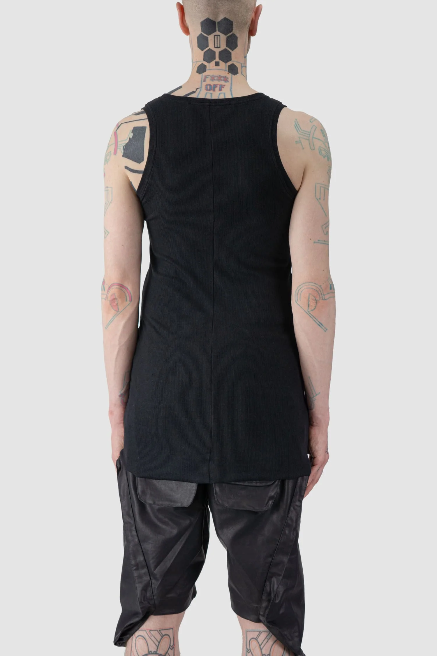 Black Bamboo and Cotton Fine Rib Slim Fit Tank Top - Image 4